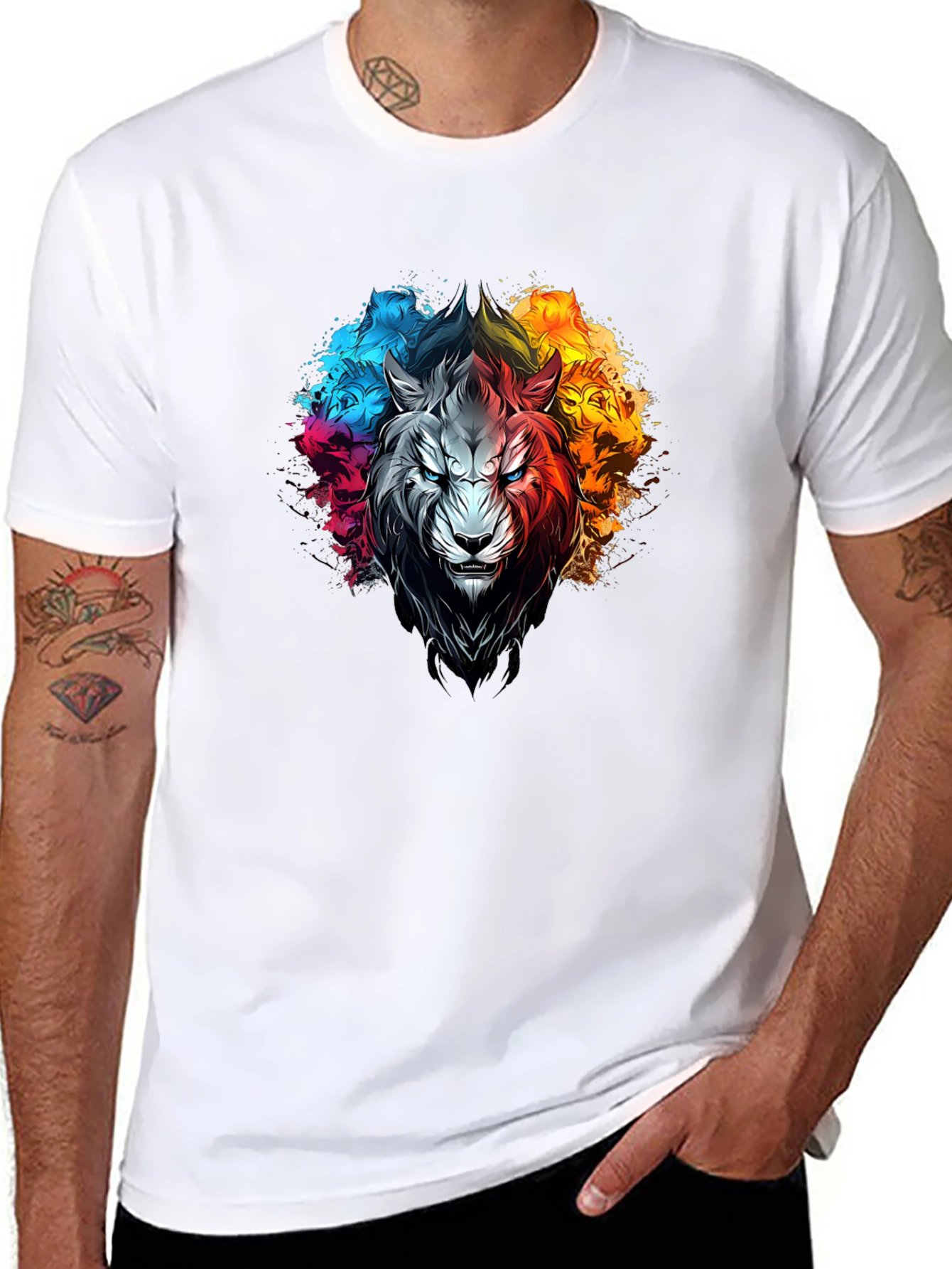 Black Colorful Lion Graphic Print T-Shirt view 8