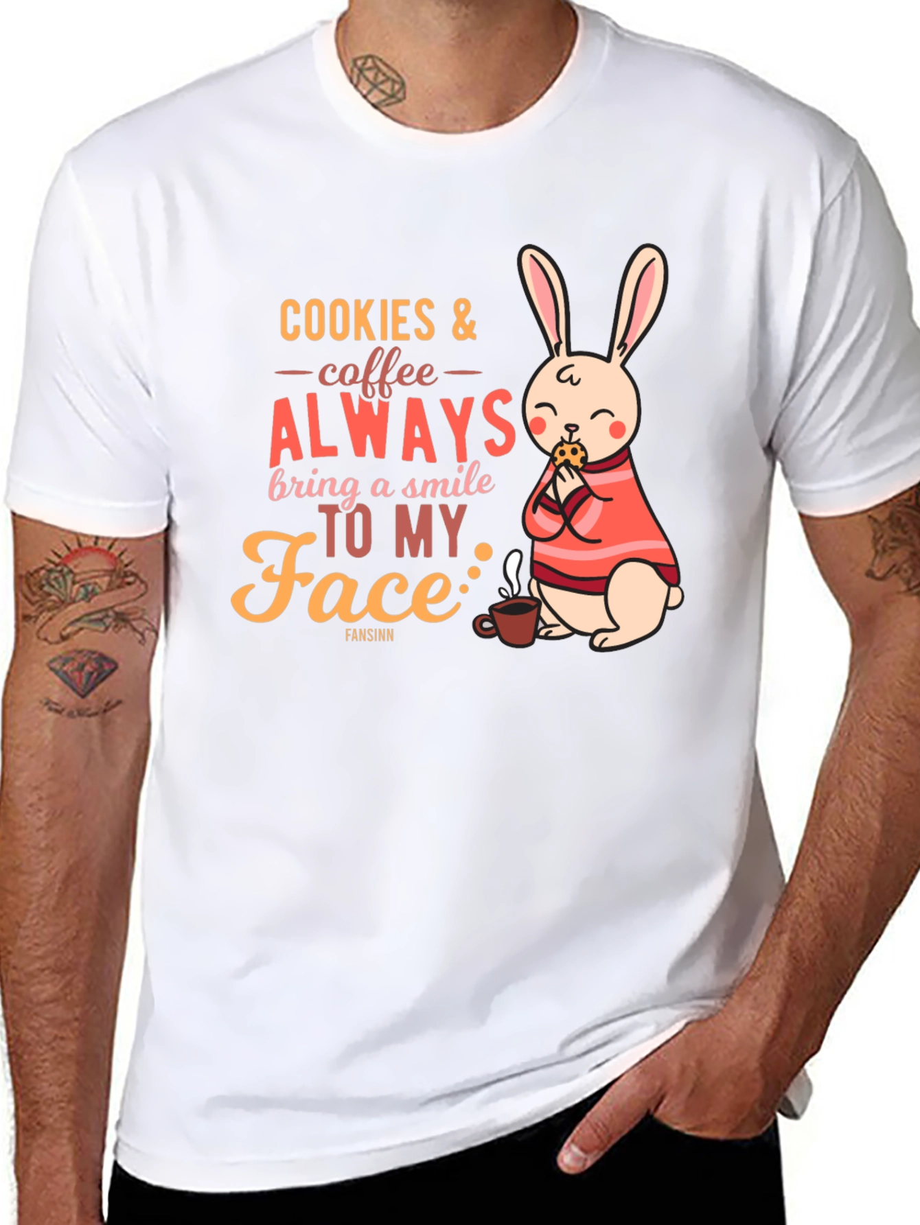 Black Cookies & Coffee T-Shirt - Bunny and Quote Design view 8