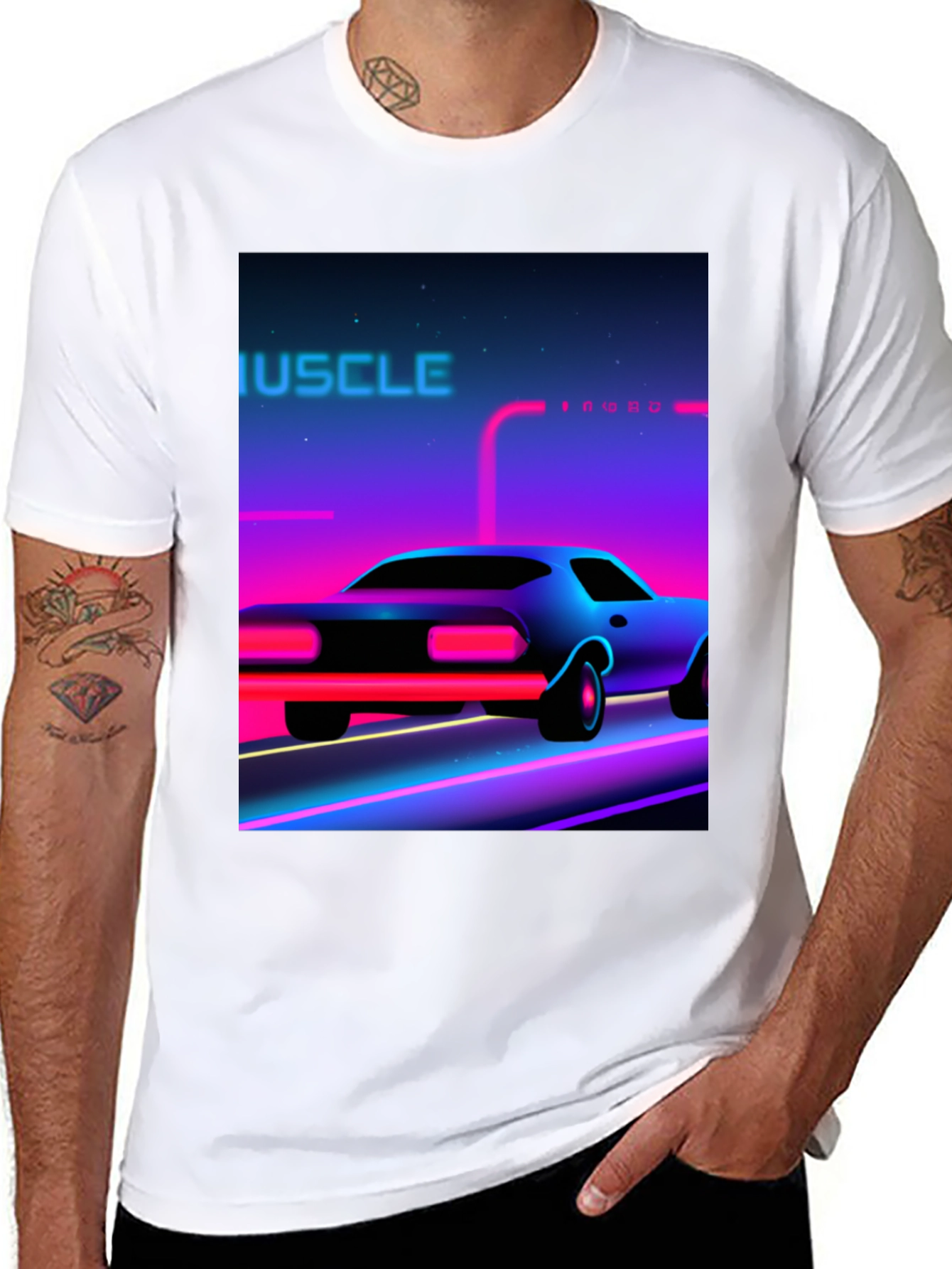Black Retro Muscle Car Graphic Tee - Black Cotton T-Shirt view 8