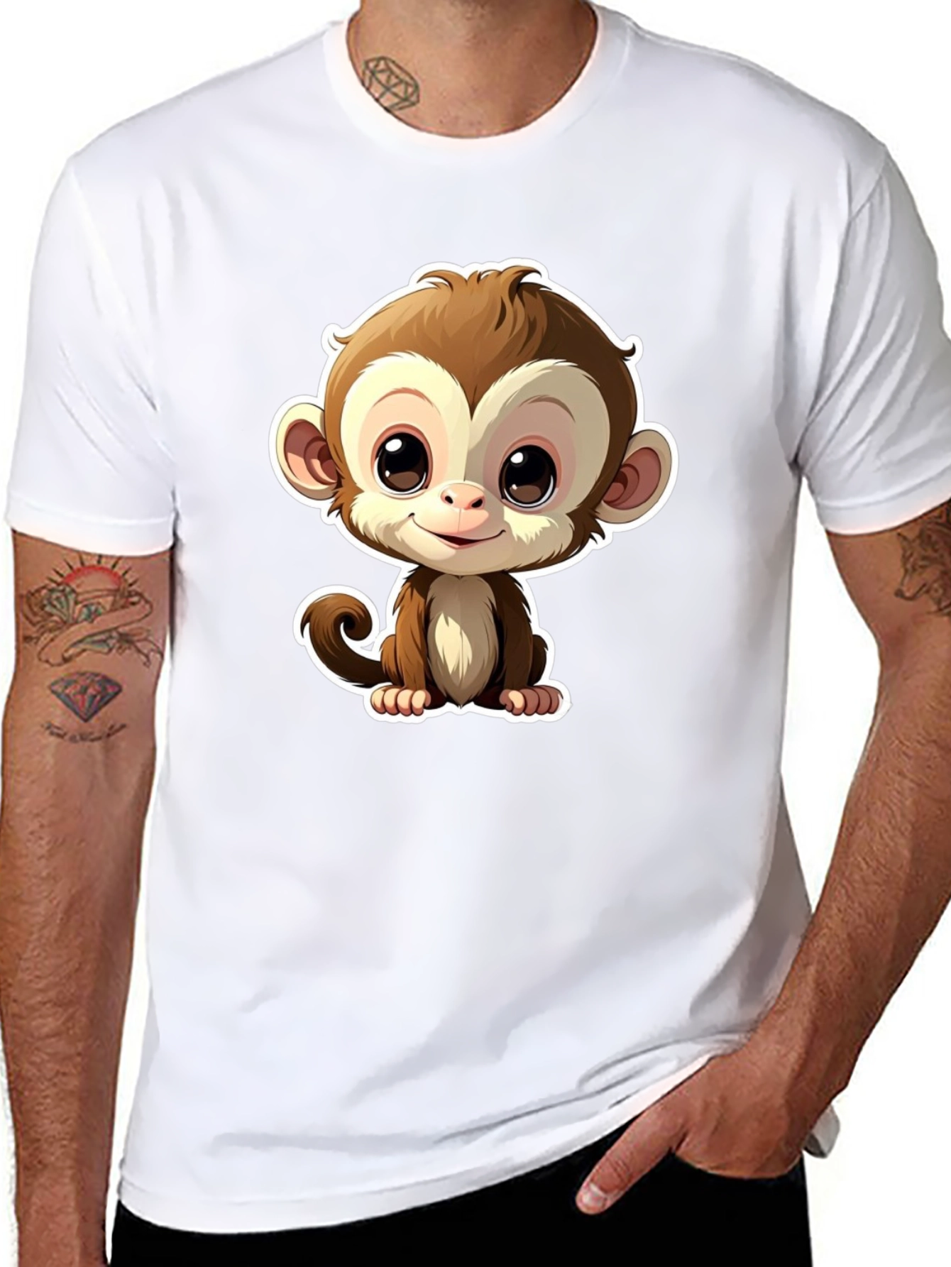 Black Cute Monkey Graphic Tee - Black Casual T-Shirt view 8