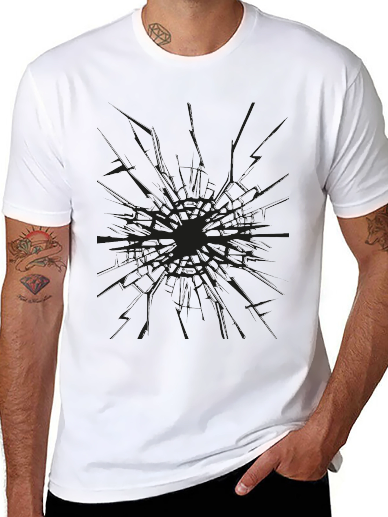 Black Cracked Glass Graphic Black T-Shirt view 8