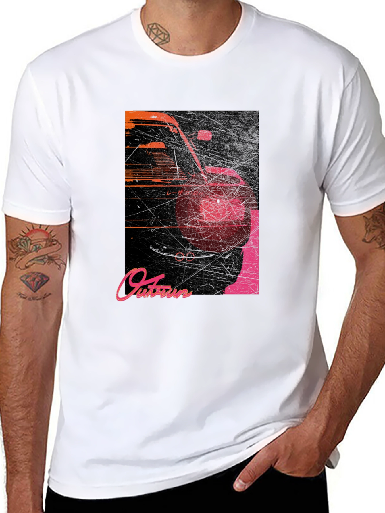 Black Retro Outrun Car Graphic T-Shirt view 8