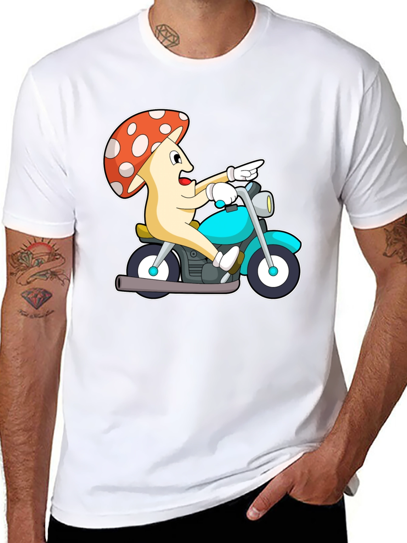 Black Mushroom Rider Graphic Tee - Black Cotton T-Shirt view 8