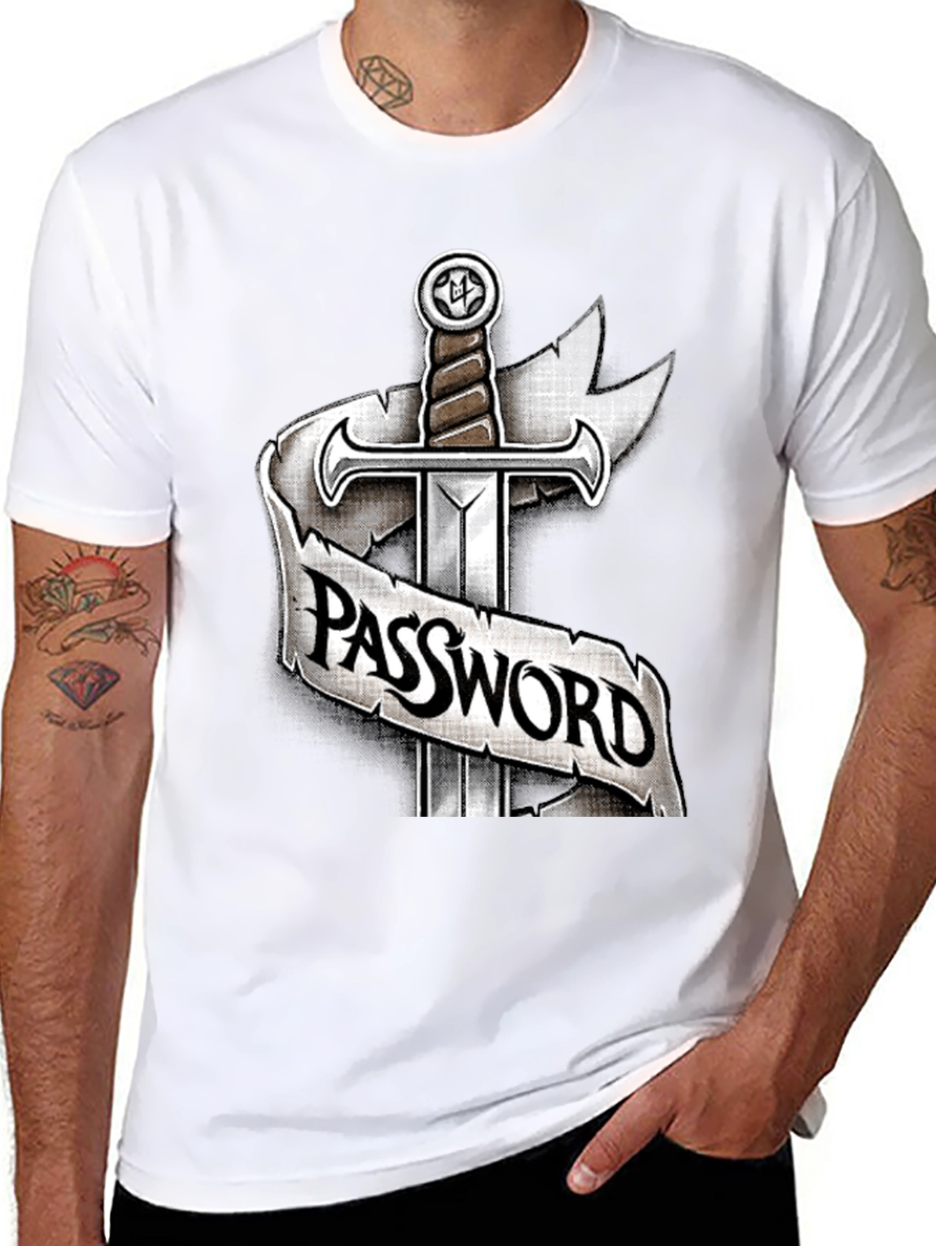 Black Password Sword Graphic Tee - Secure Style view 8