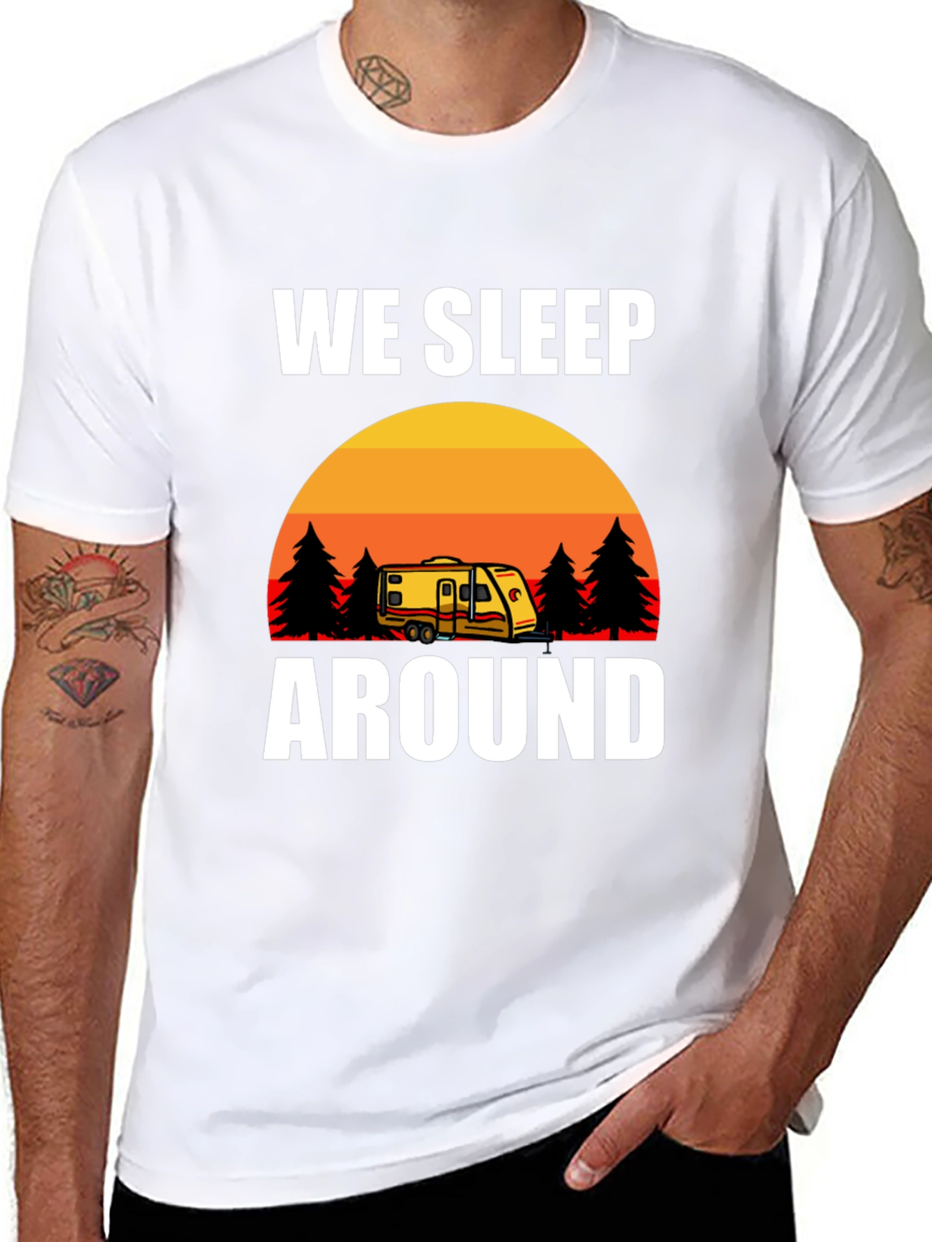 Black We Sleep Around Camping Graphic Tee view 8