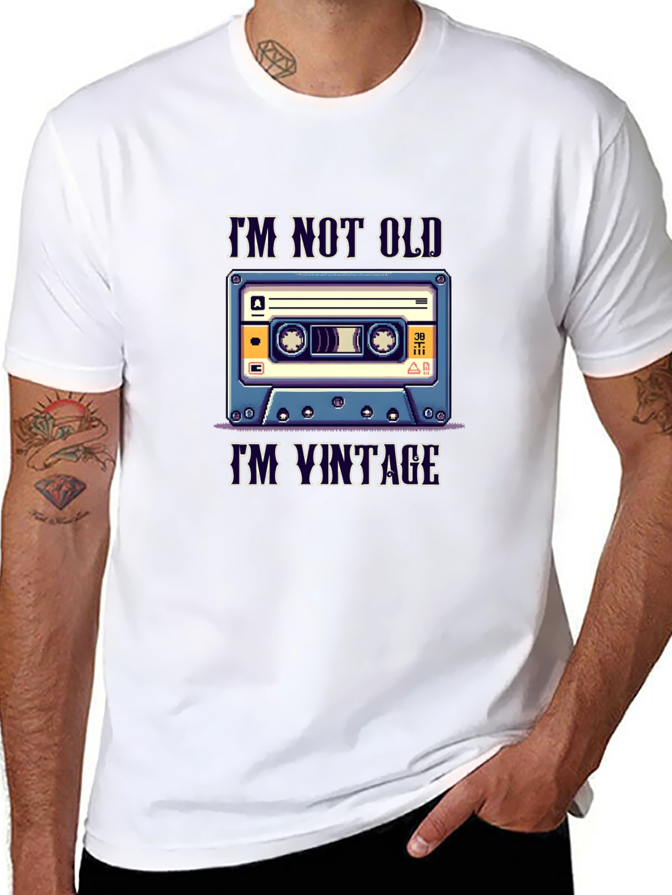 Black Vintage Cassette Tape T-Shirt - "I'm Not Old, I'm Vintage" view 8