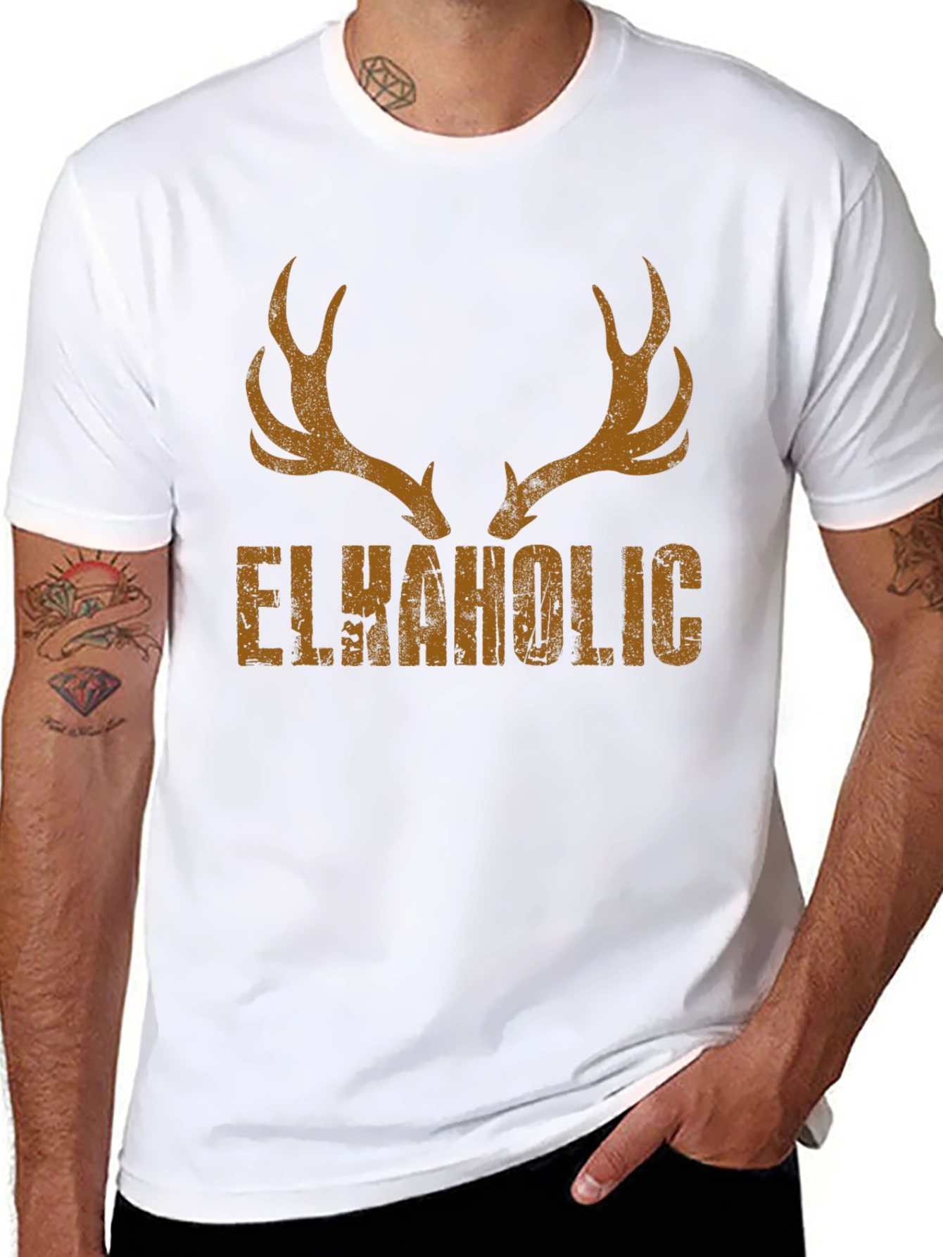 Black Elkaholic Funny Hunting T-Shirt view 8
