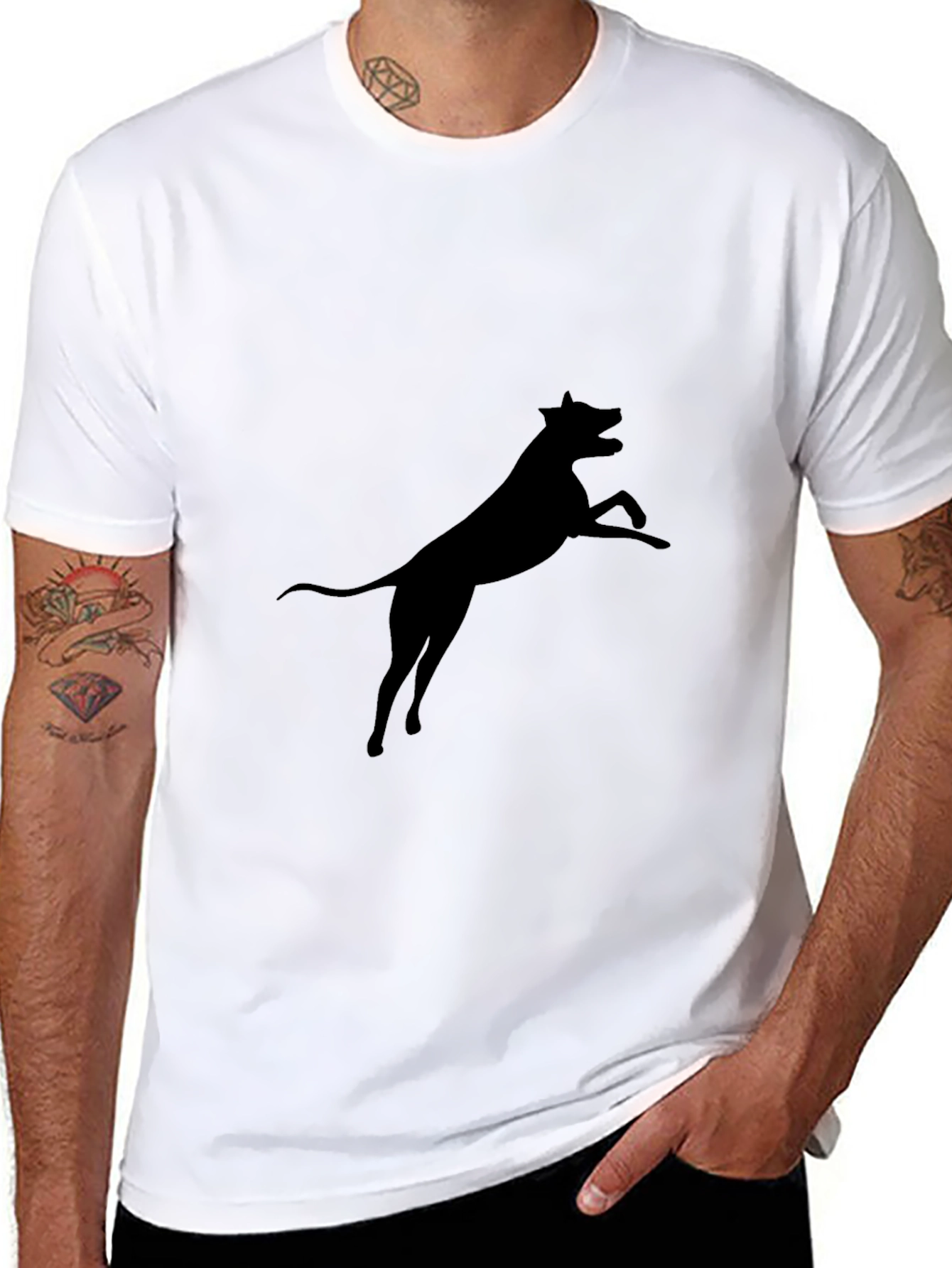 Black Black Dog Silhouette Graphic Tee - Casual Cotton T-Shirt view 8