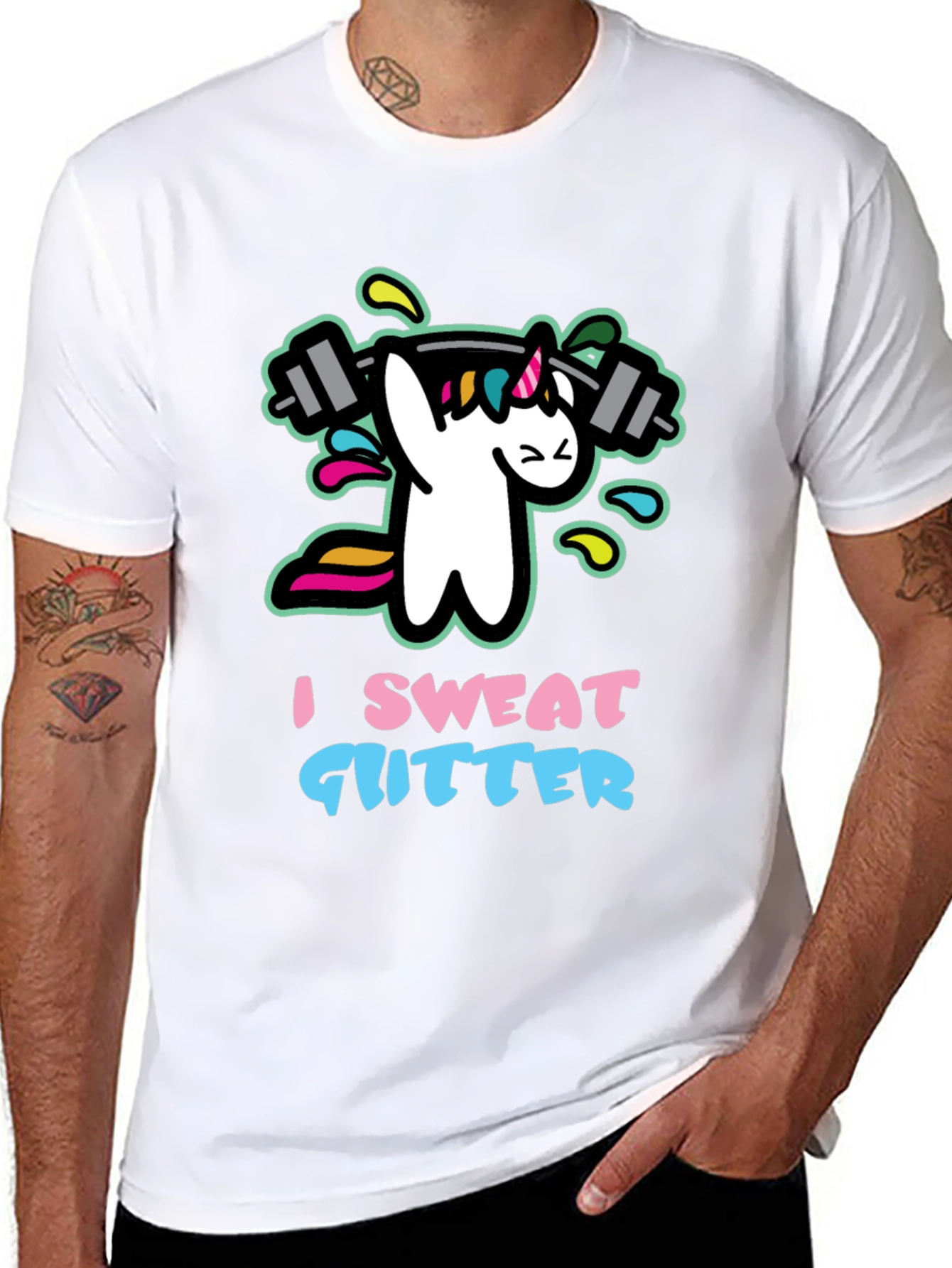 Black I Sweat Glitter Unicorn Gym Black T-Shirt view 8