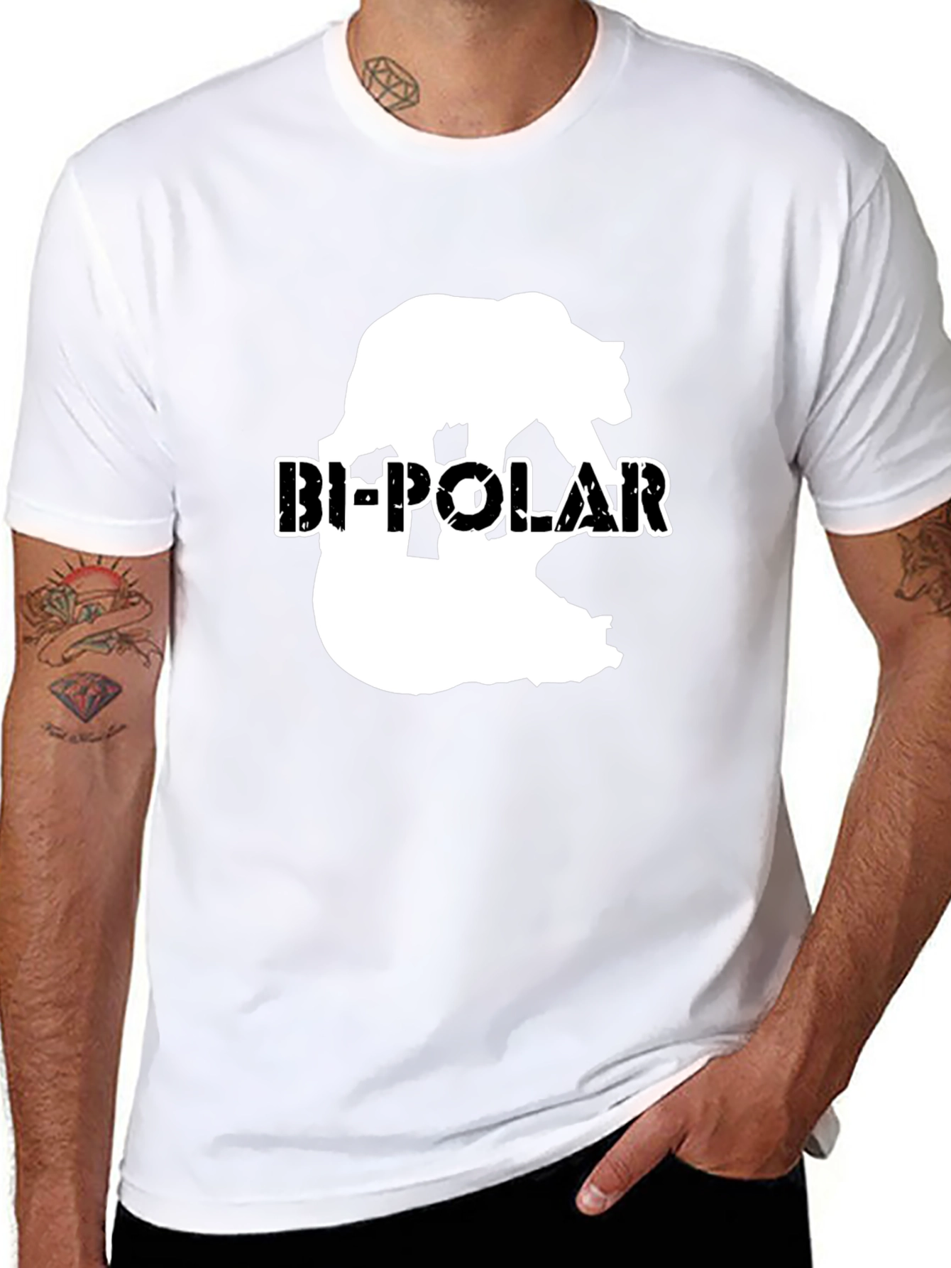 Black Bi-Polar Bear Graphic Print Black T-Shirt view 8