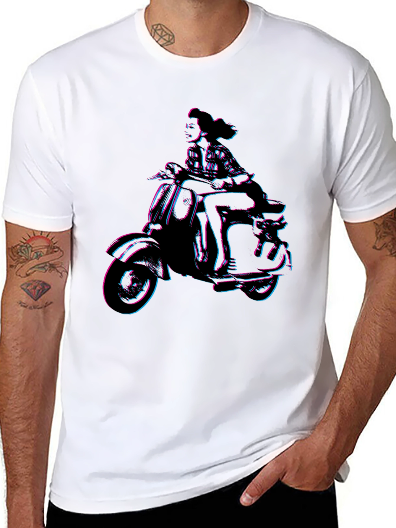 Black Retro Woman on Scooter Graphic Tee - Black view 8