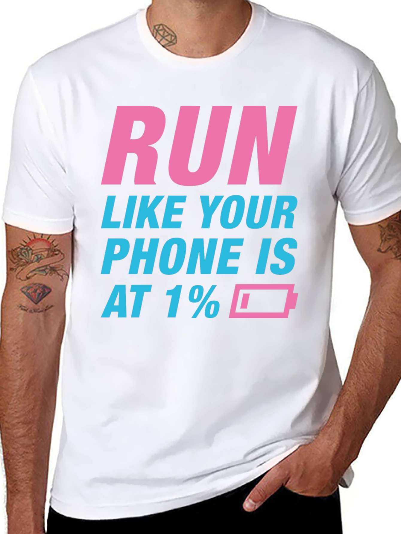 Black Run Like Your Phone is at 1% Funny Men's T-Shirt view 8