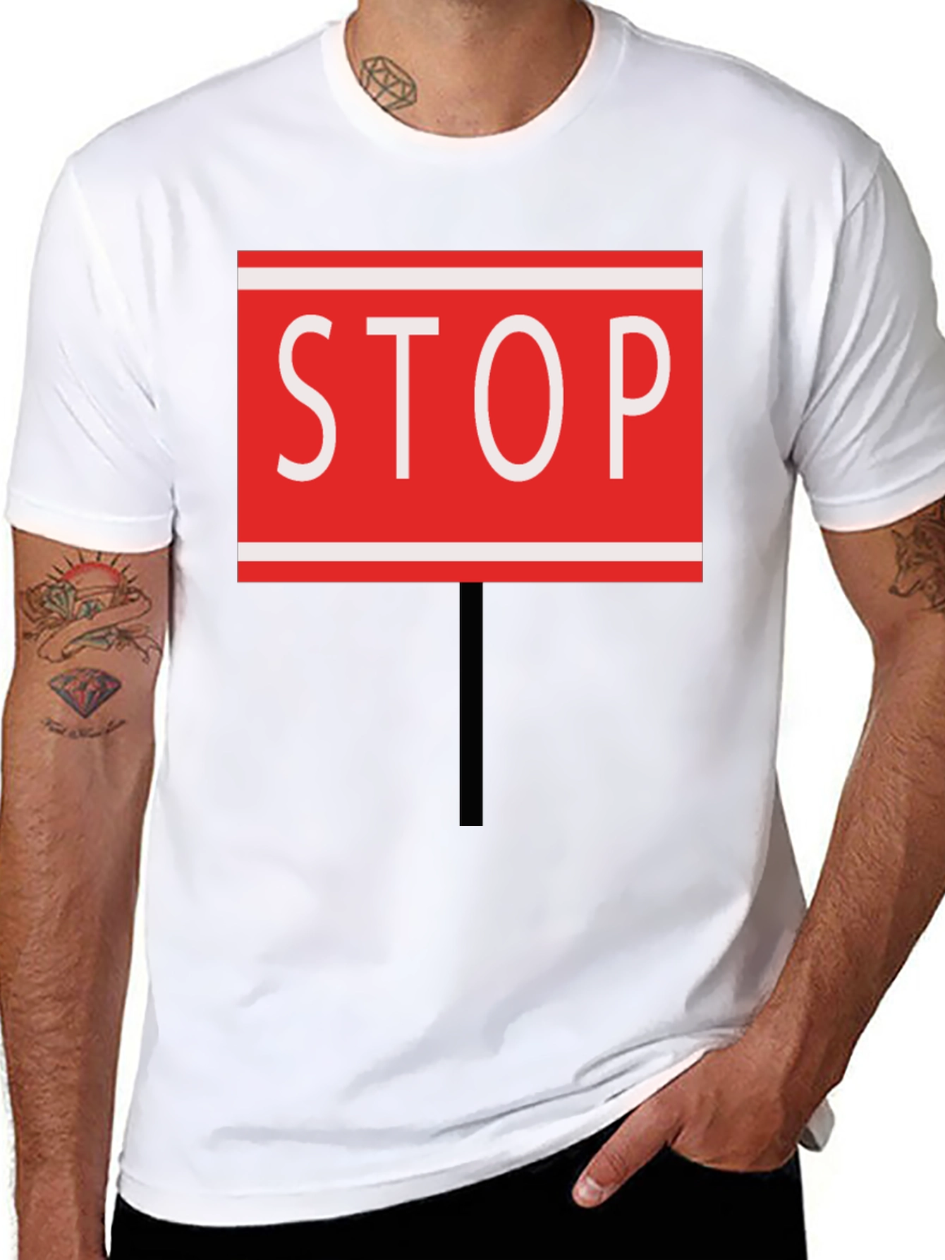 Black Stop Sign Graphic Tee - Black Cotton Blend view 8