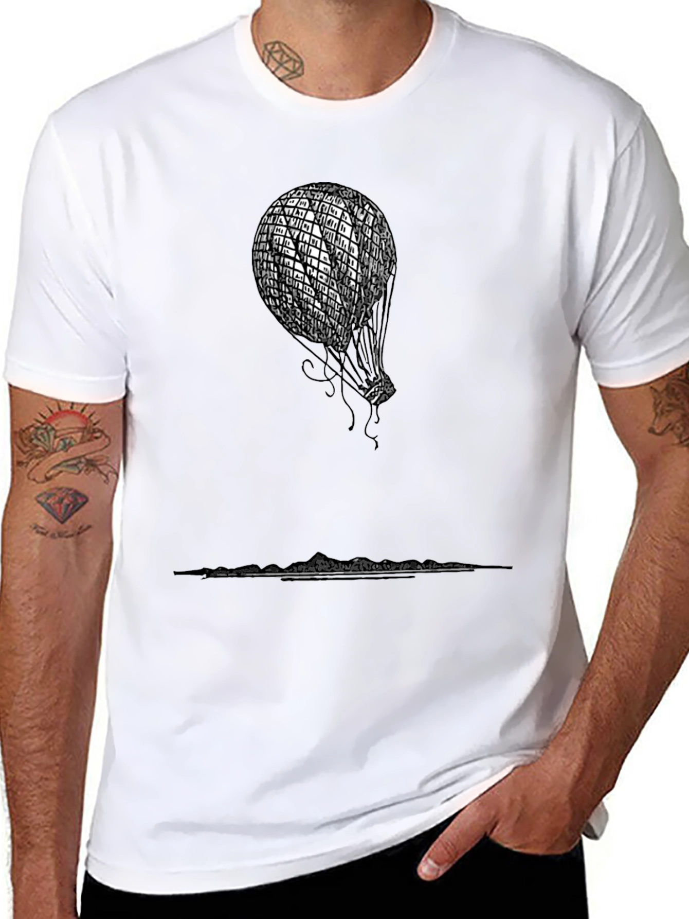 Black Black Hot Air Balloon Graphic Tee view 8