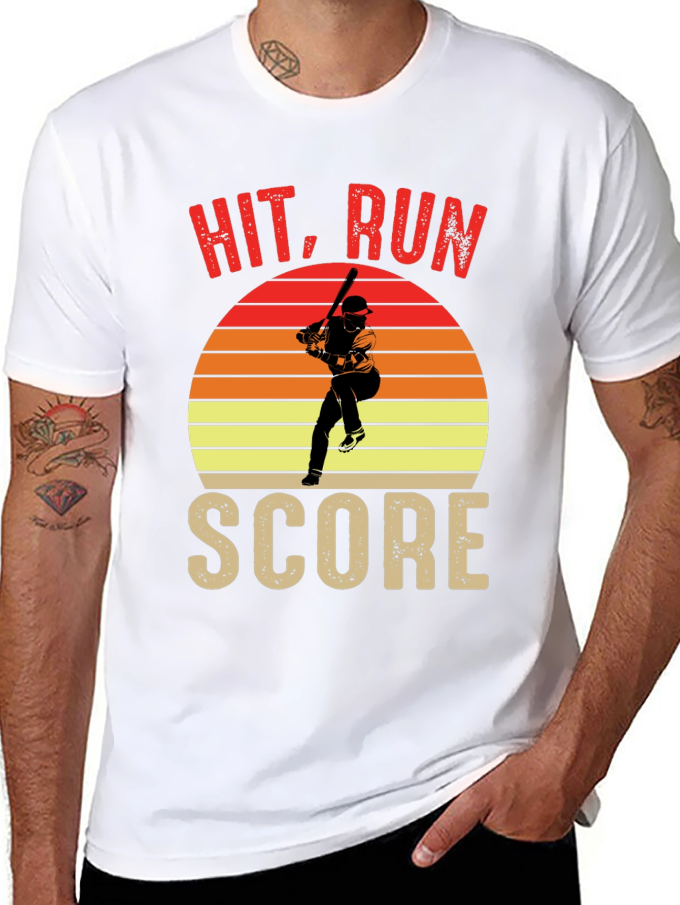 Black Hit Run Score Graphic T-Shirt Baseball Fan view 8