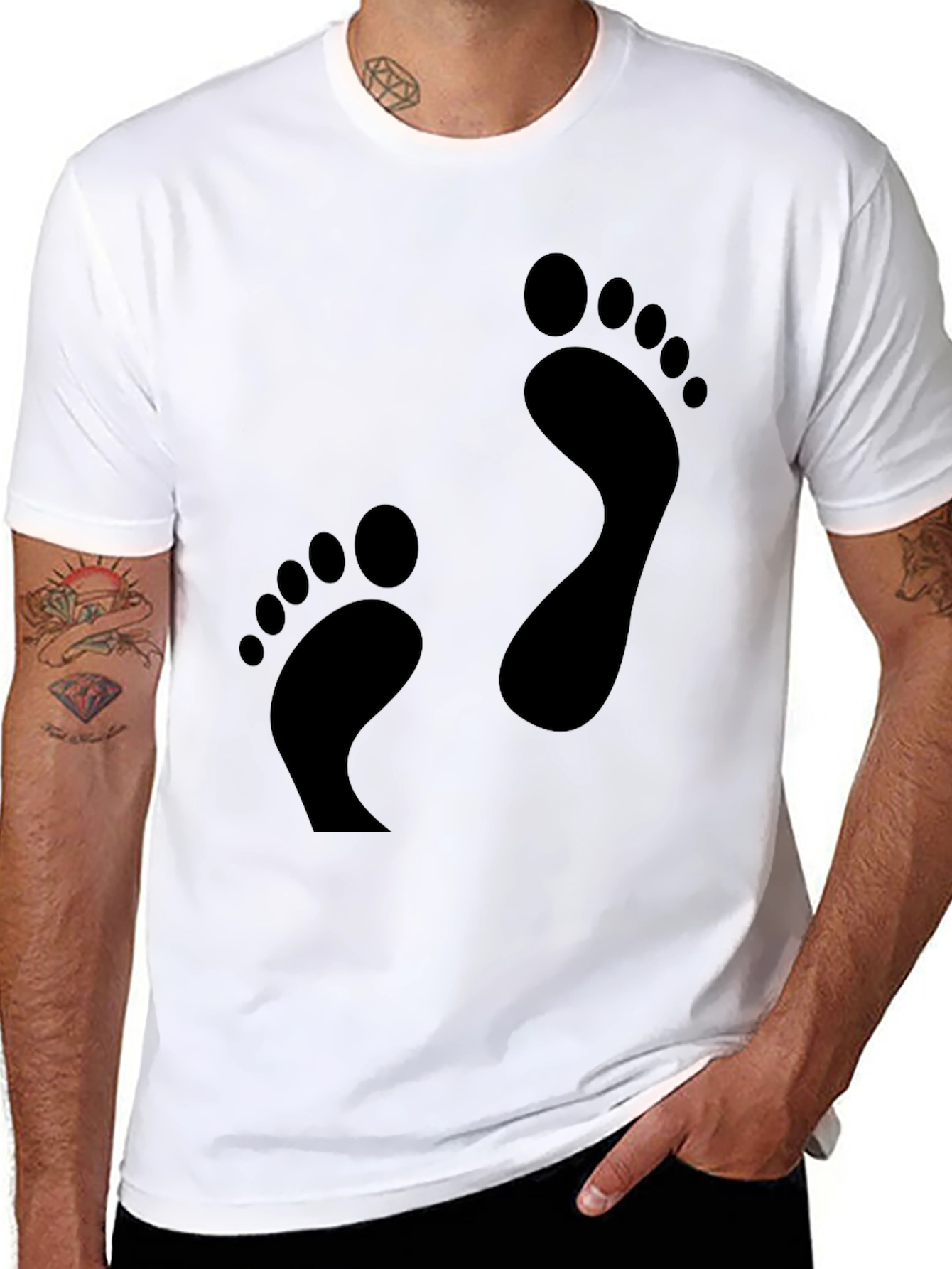 Black Footprint Black T-Shirt - Fun Casual Tee view 8