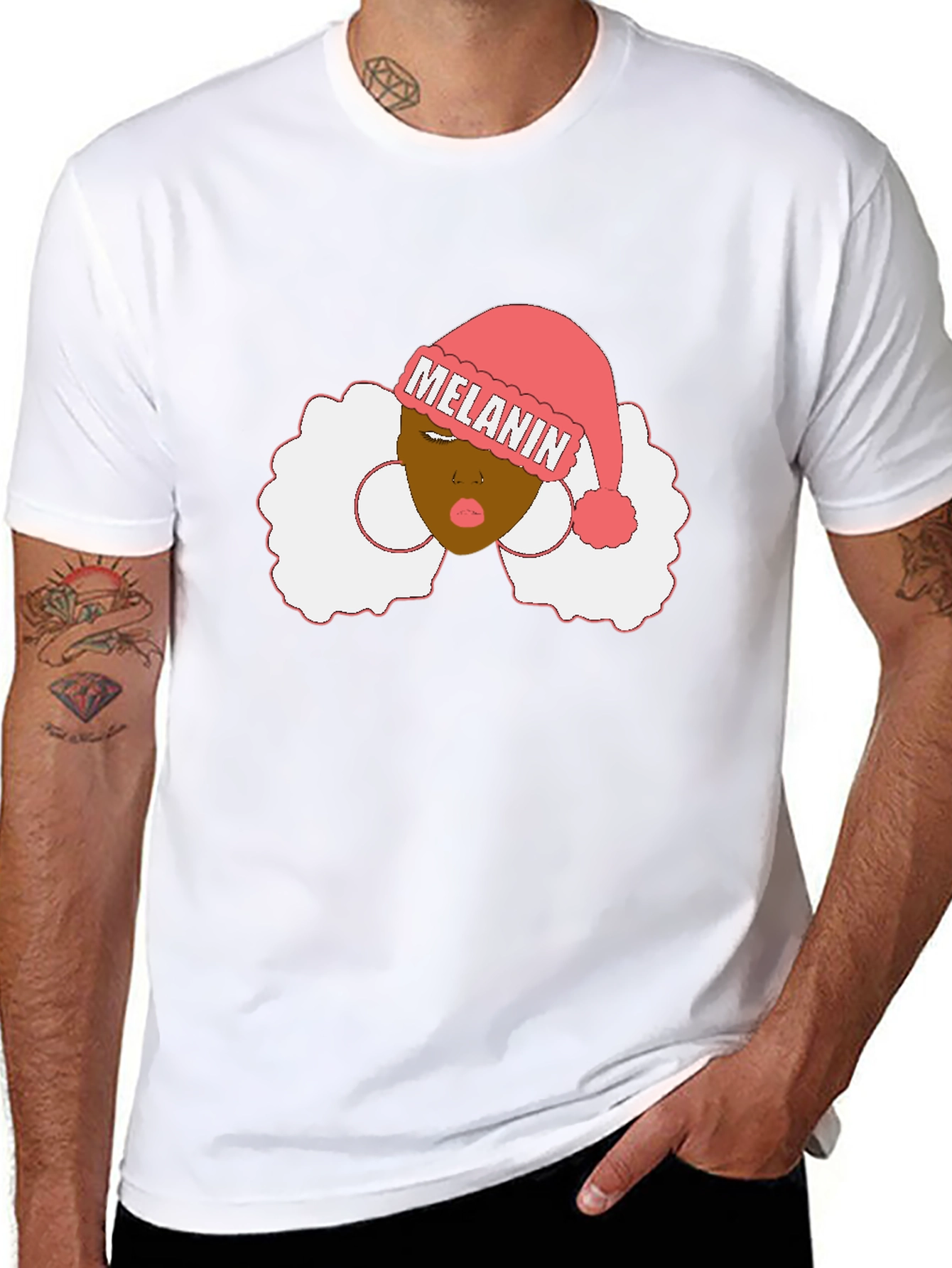 Black Melanin Santa Hat Black Graphic Tee view 8