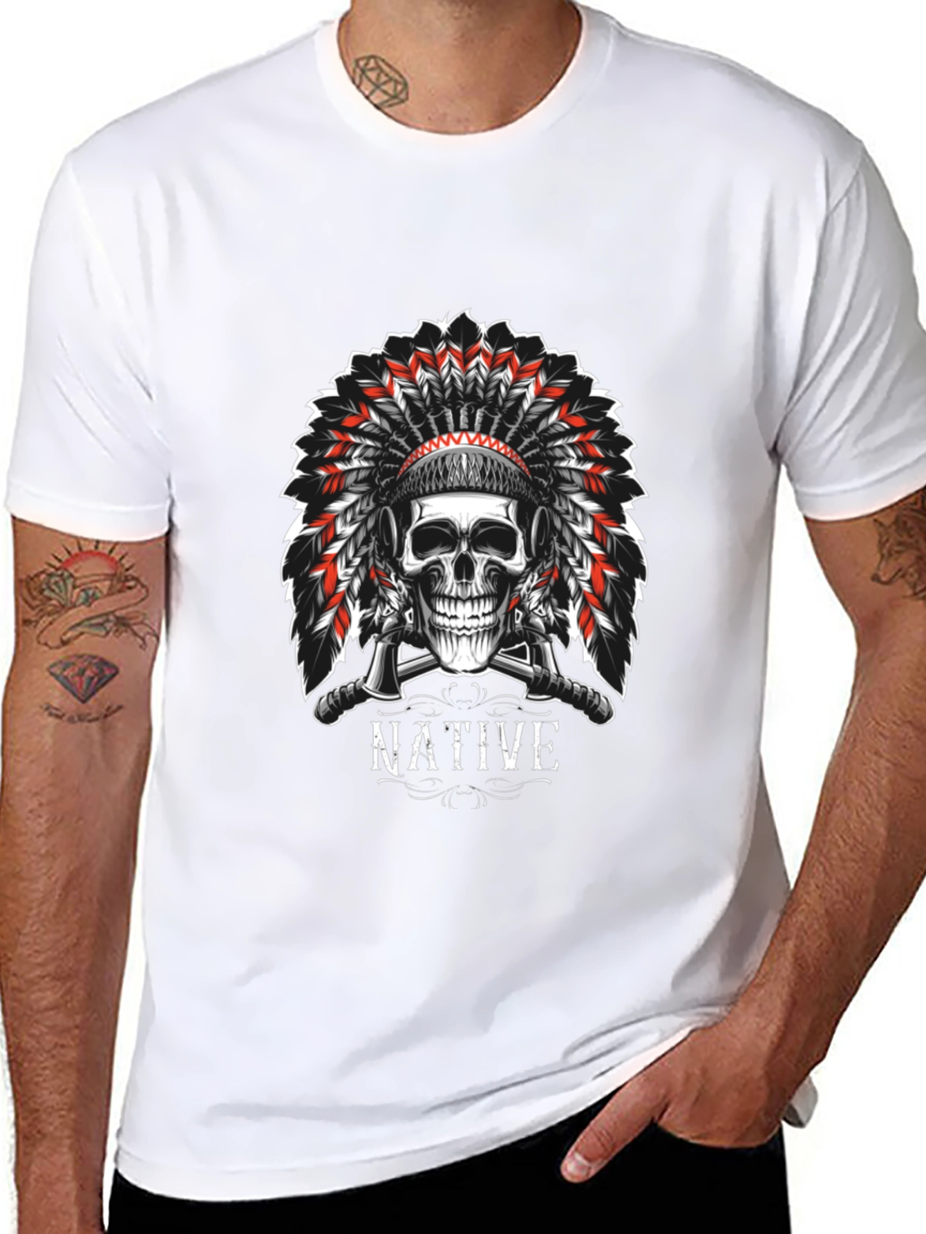 Black Native Skull Graphic Tee - Black view 8