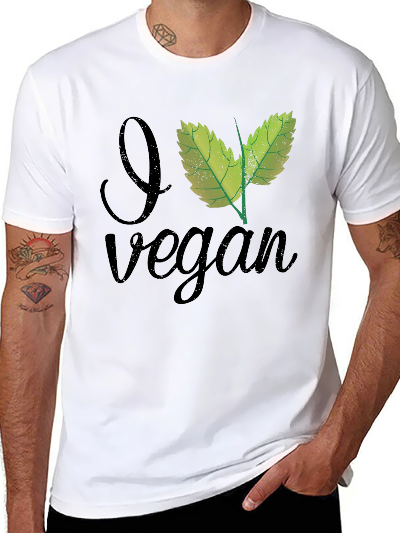 Black I Leaf Vegan T-Shirt - Black, Crew Neck view 8
