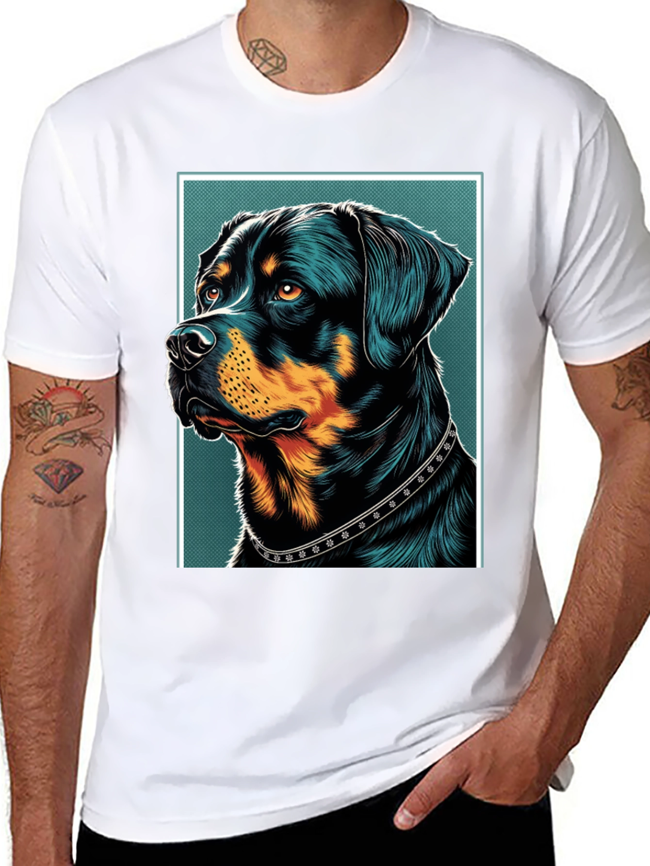 Black Rottweiler Graphic Print Black T-Shirt view 8