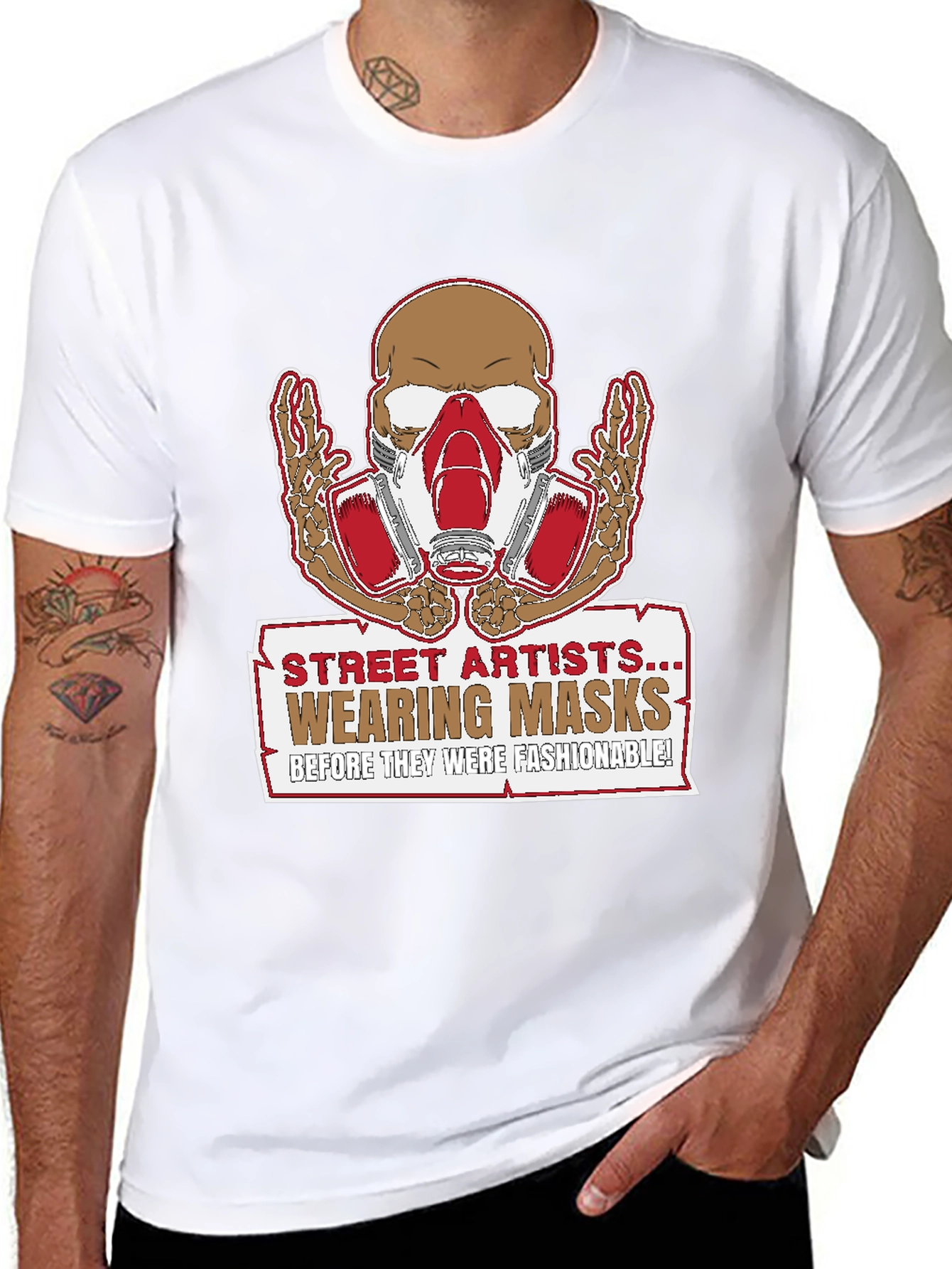 Street Artist Mask Skeleton Graphic T-Shirt - 8