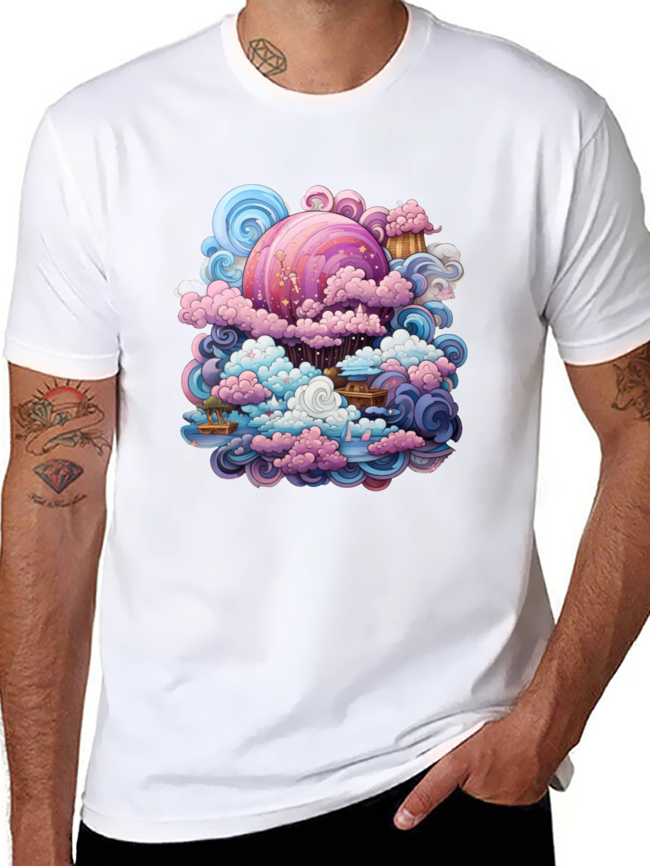 Black Whimsical Cloudscape Graphic Tee - Fantasy Design view 8