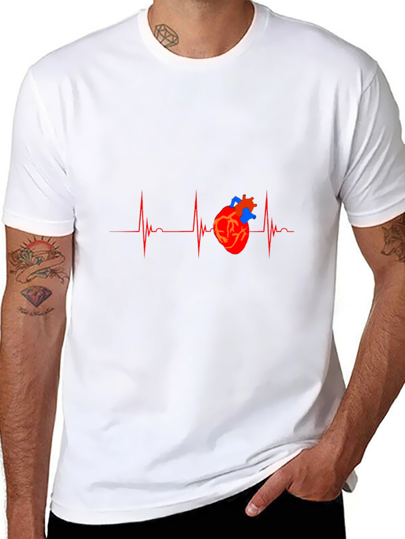 Black Heartbeat Heart Graphic Tee - Black view 8