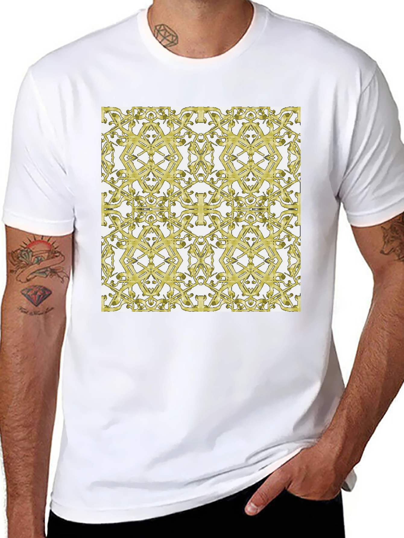 Black Gold Patterned Black T-Shirt view 8