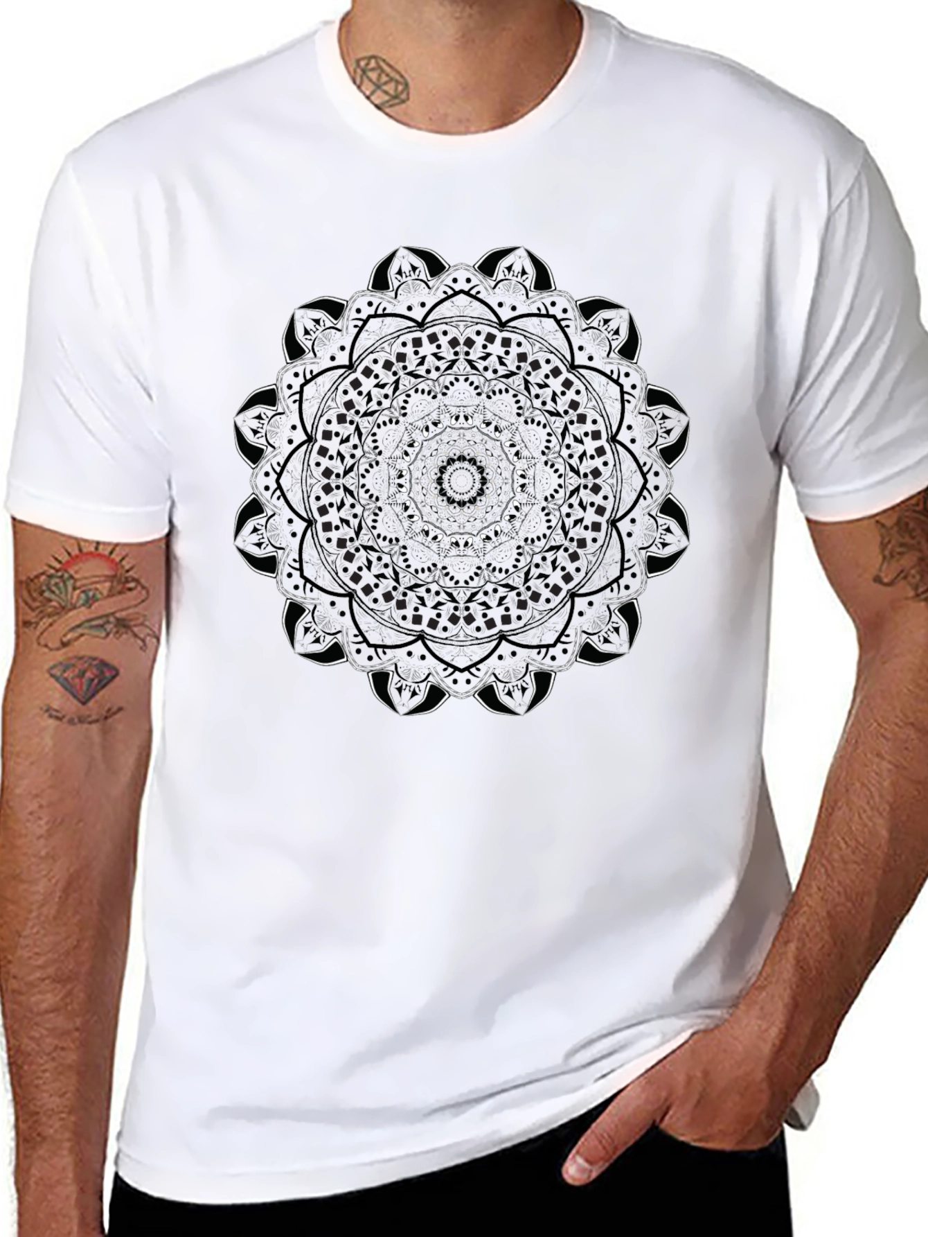 Black Mandala Graphic Black T-Shirt - Unique Design view 8