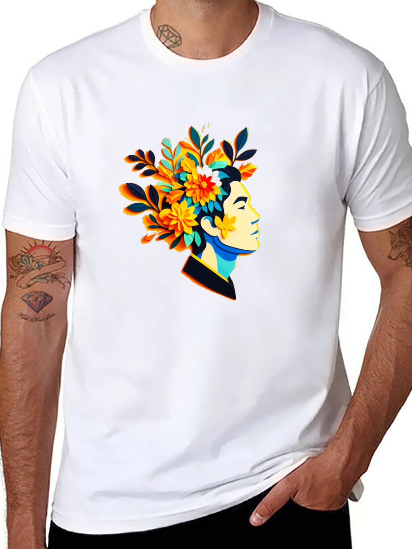 Black Floral Head T-Shirt - Unique Graphic Tee view 8