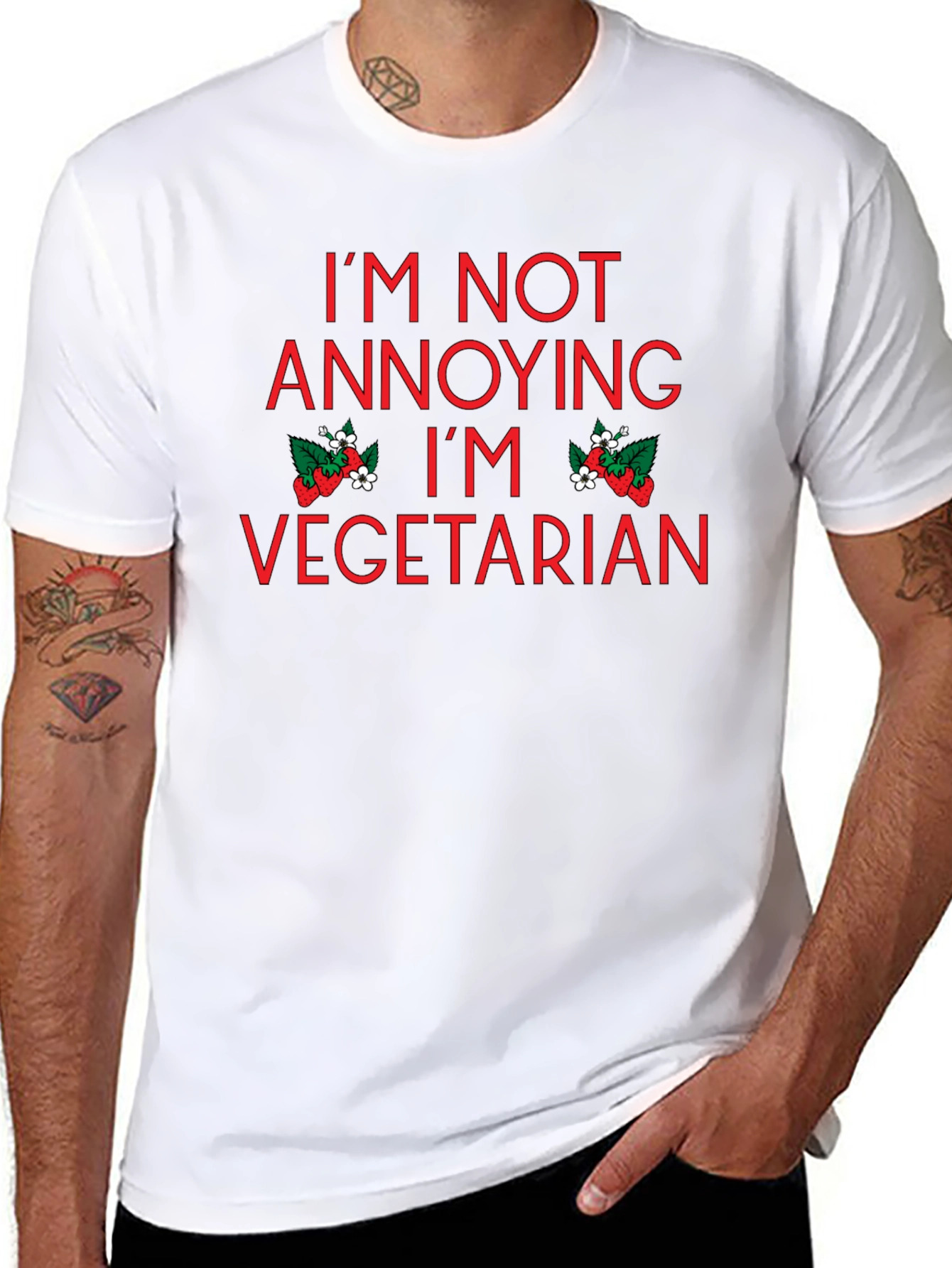 Black Vegetarian T-Shirt - "I'm Not Annoying, I'm Vegetarian" view 8