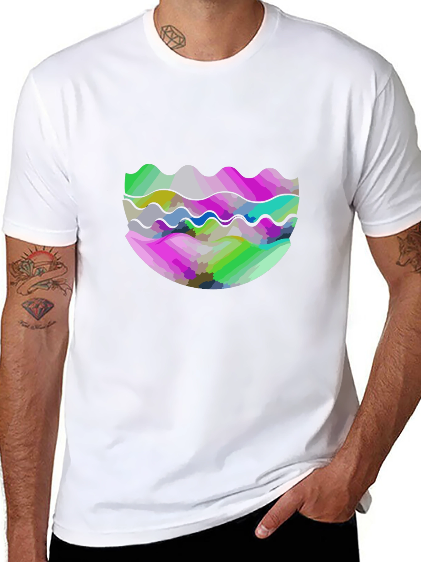 Black Abstract Wave Graphic Tee - Modern Design view 8