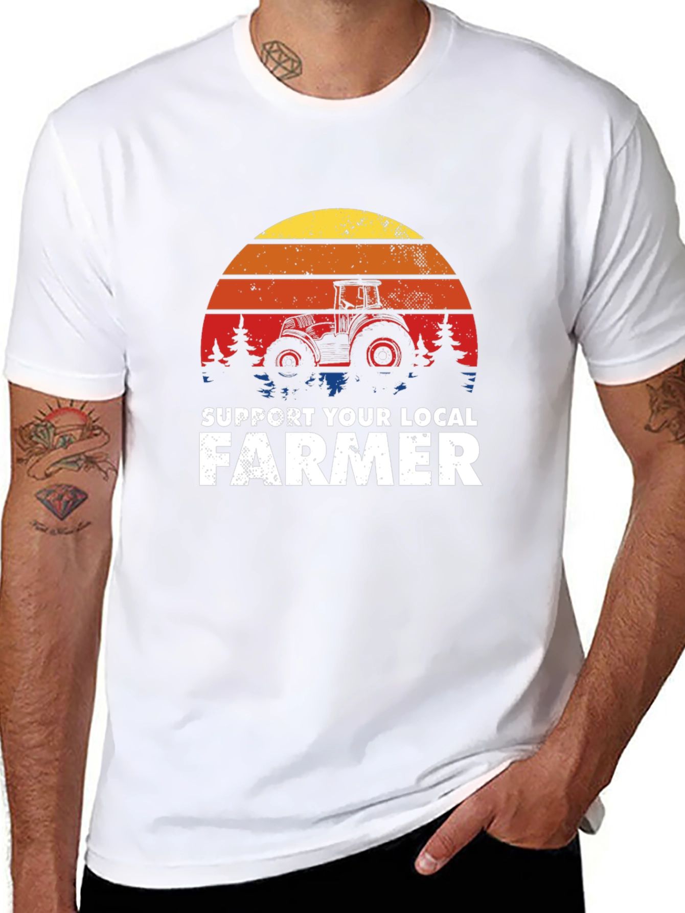 Black Support Local Farmer Tractor Graphic Tee - Retro Style view 8