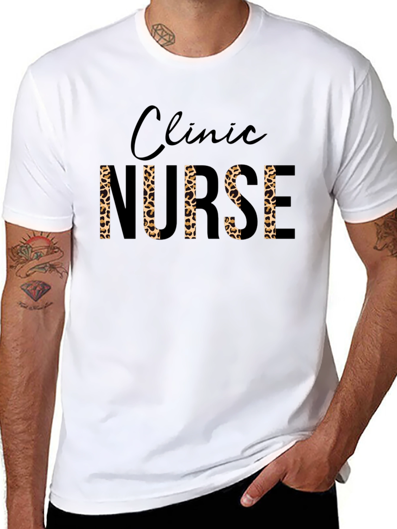 Black Clinic Nurse Leopard Print T-Shirt view 8