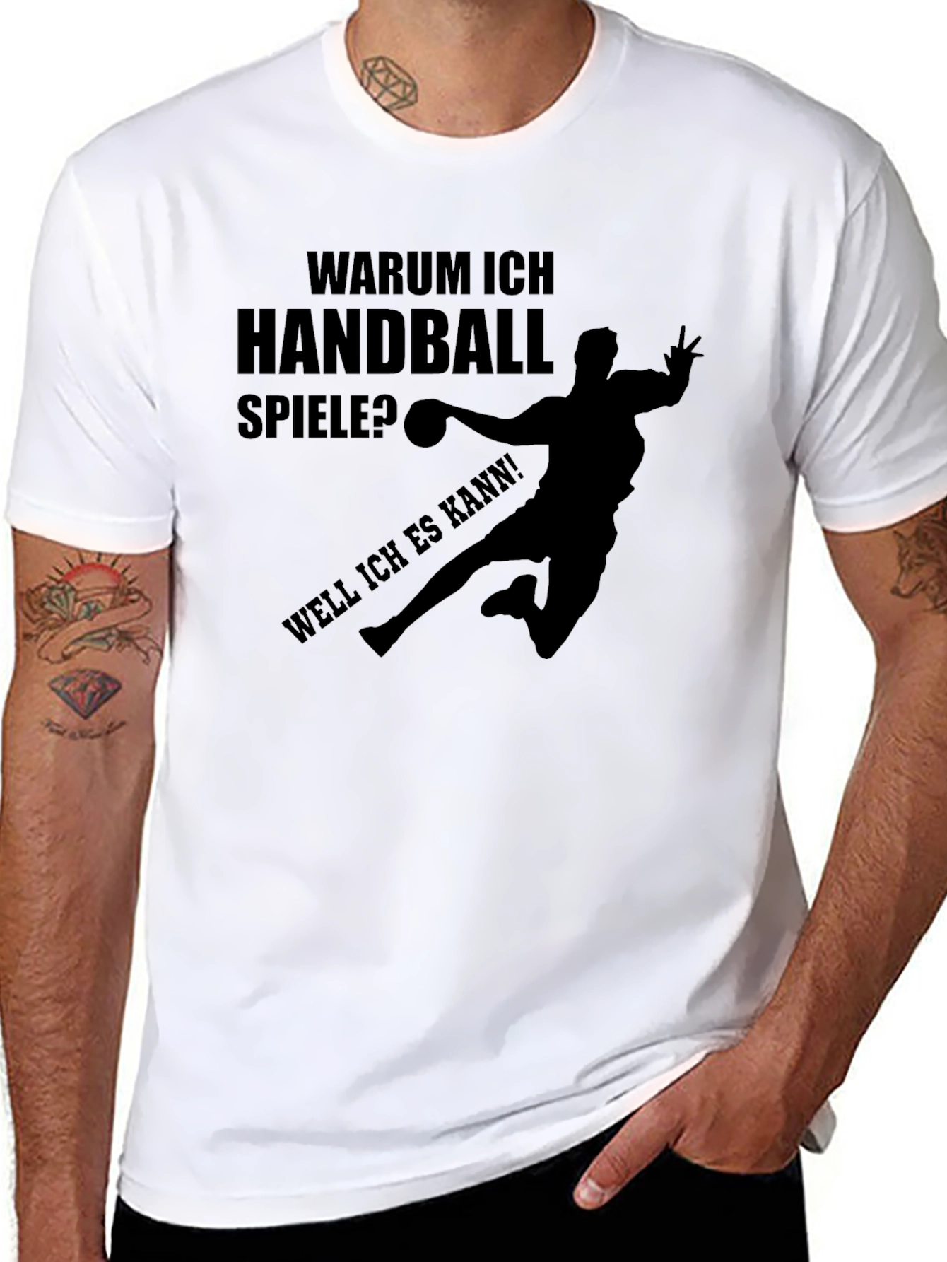 Black Handball Player Graphic T-Shirt - Fun German Slogan Tee view 8