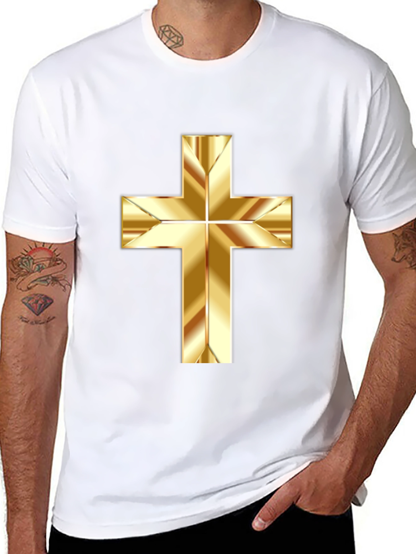 Black Gold Cross Graphic Print Black T-Shirt view 8