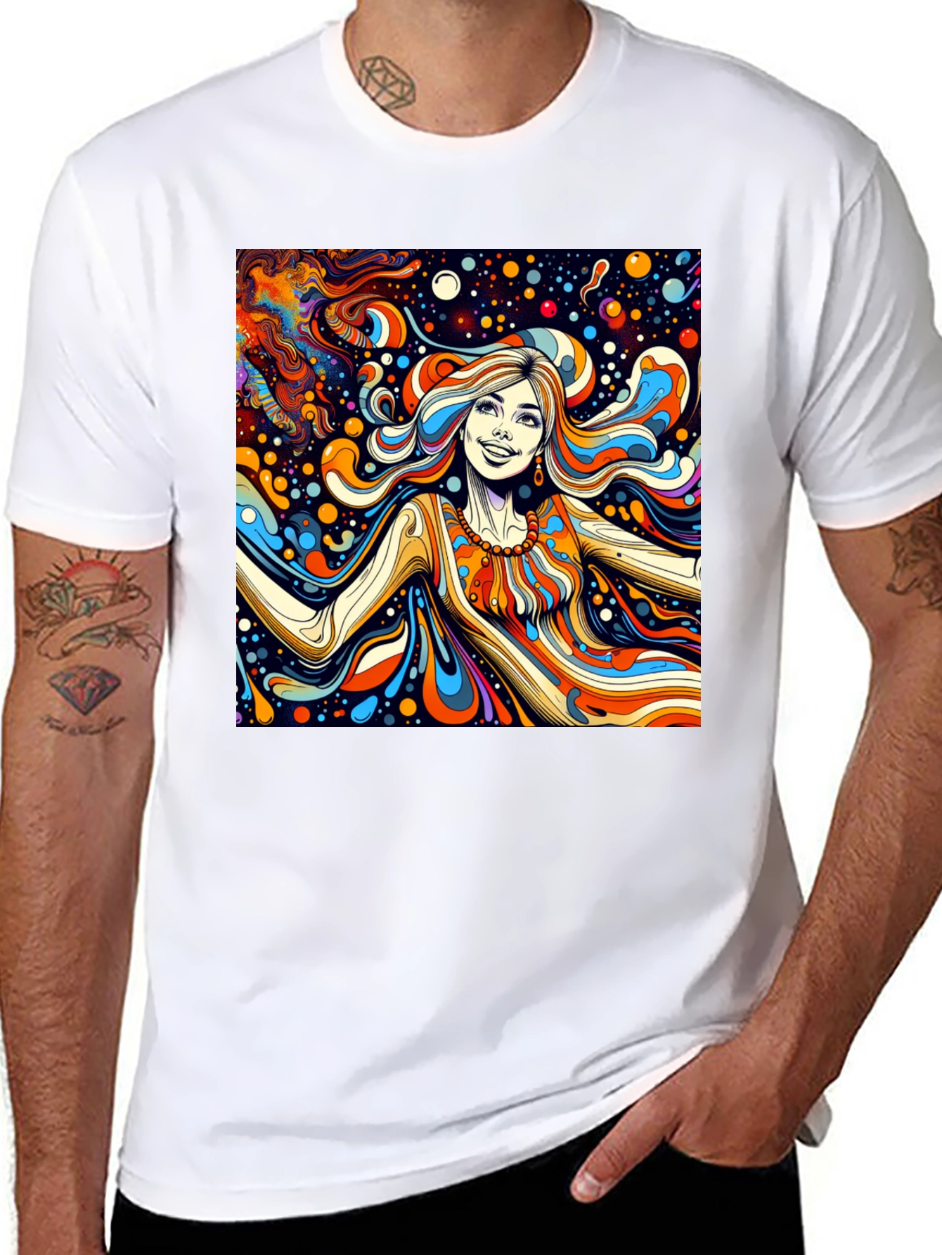 Black Psychedelic Art Tee: Vibrant Retro Style view 8