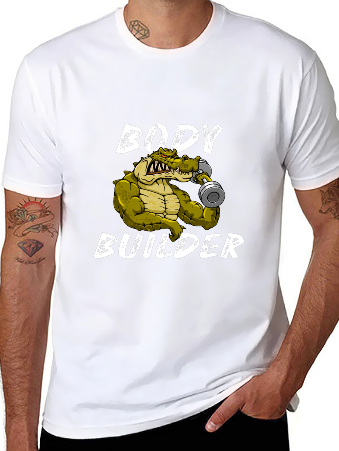 Black Body Builder Crocodile T-Shirt - Funny Gym Tee view 8
