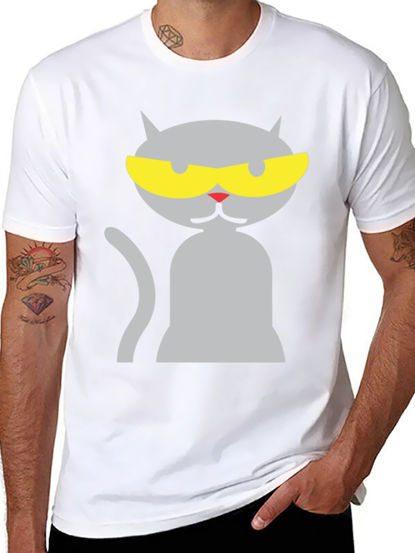 Black Cool Cat Graphic Tee - Black Cotton Blend Shirt view 8