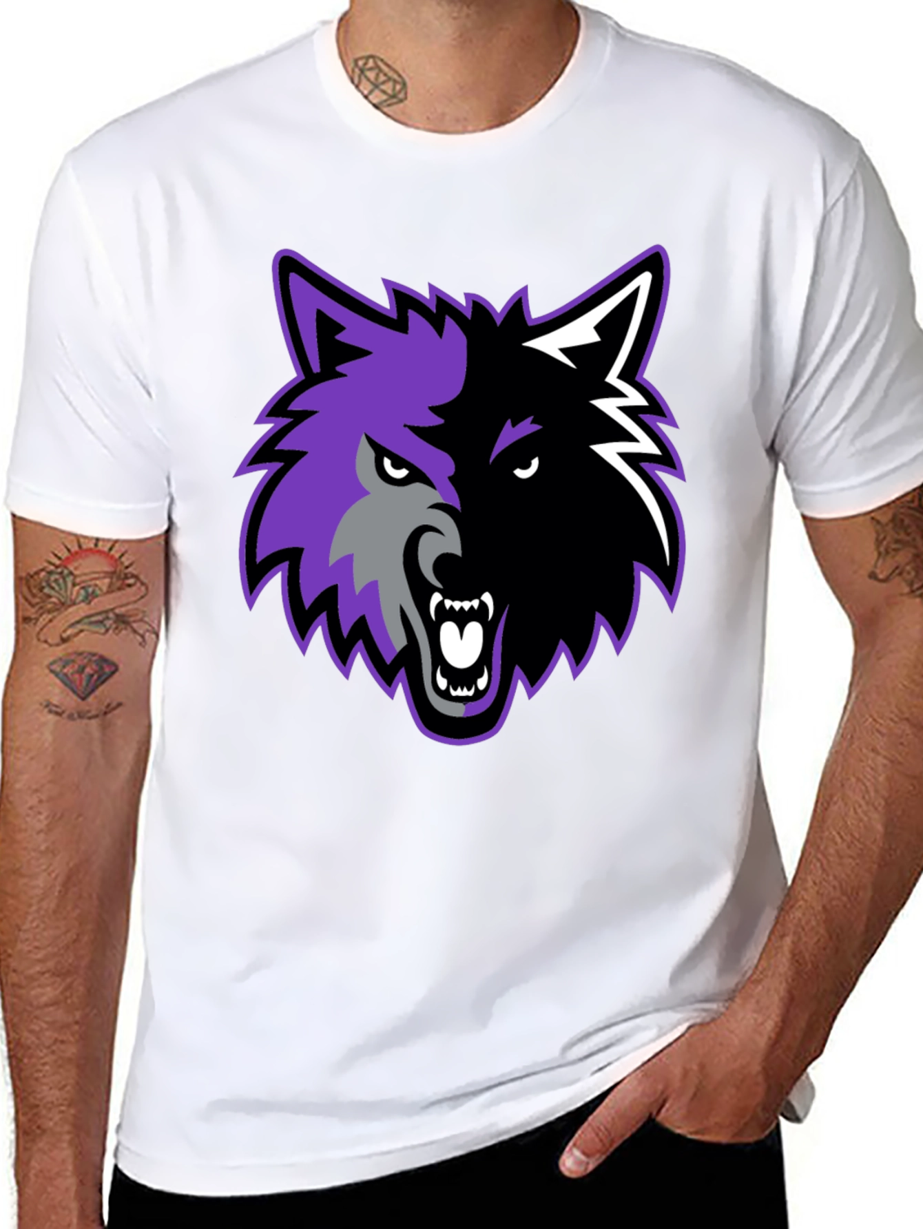 Black Two-Tone Wolf Graphic Tee view 8