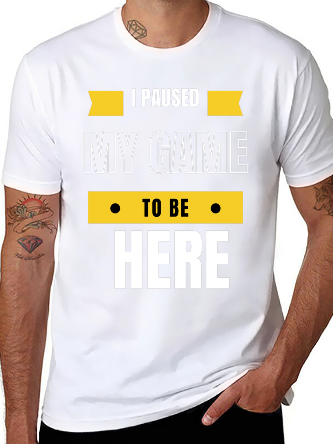 Black Gamer Tee: "I Paused My Game to Be Here" - Black Cotton T-Shirt view 8