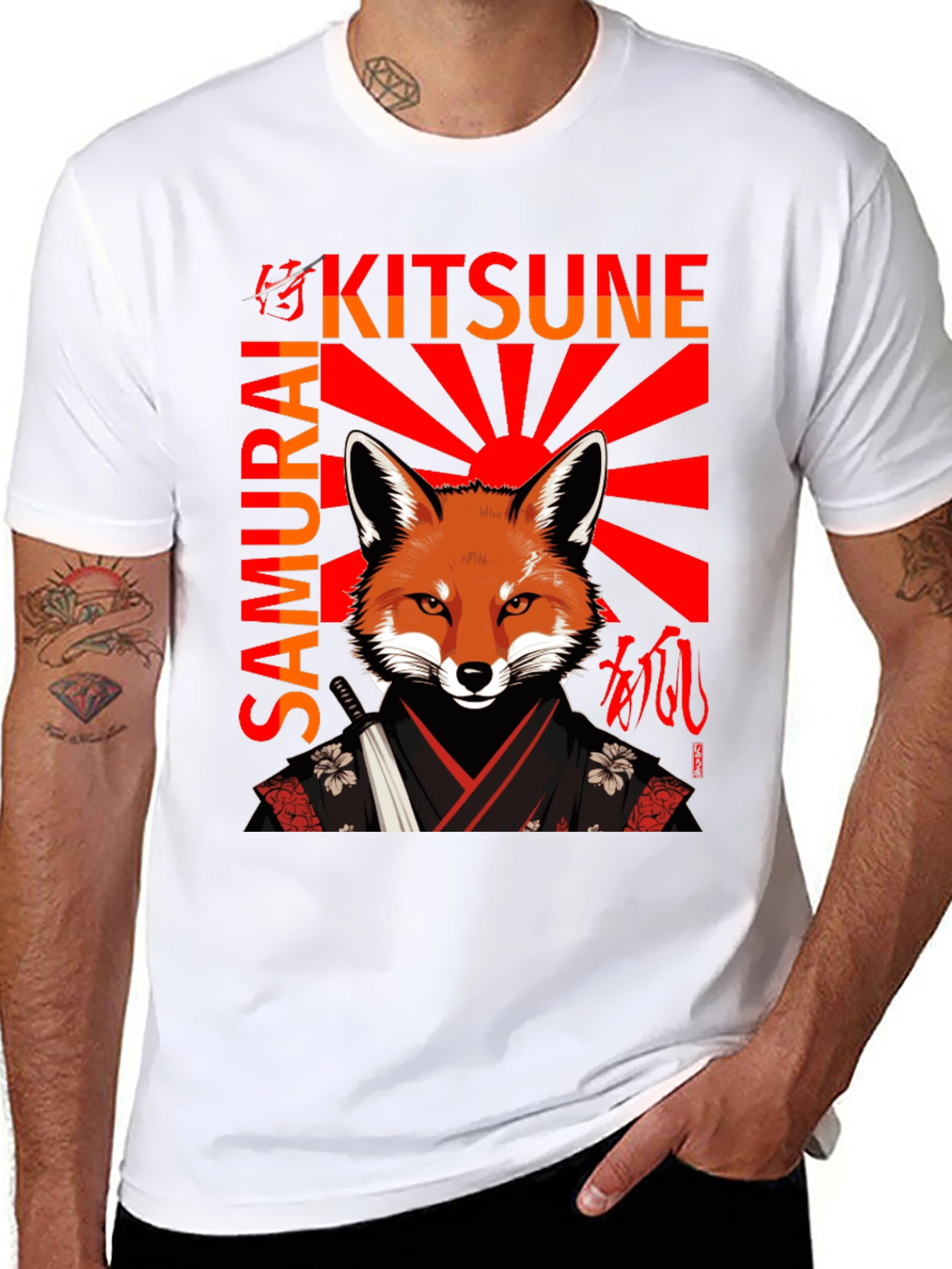 Black Samurai Kitsune T-Shirt Japanese Fox Warrior Design view 8