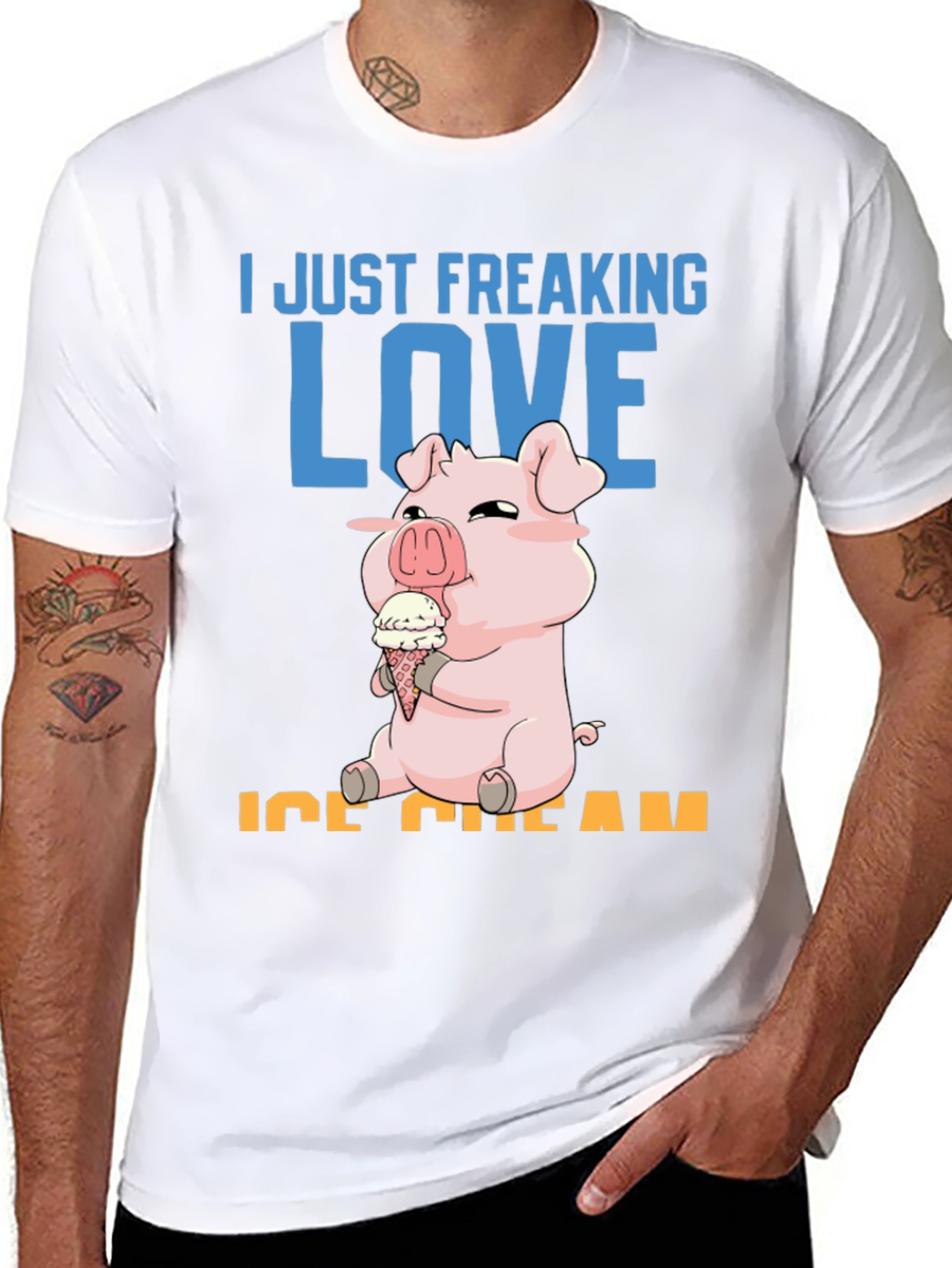 Black I Just Freaking Love Ice Cream Pig T-Shirt view 8