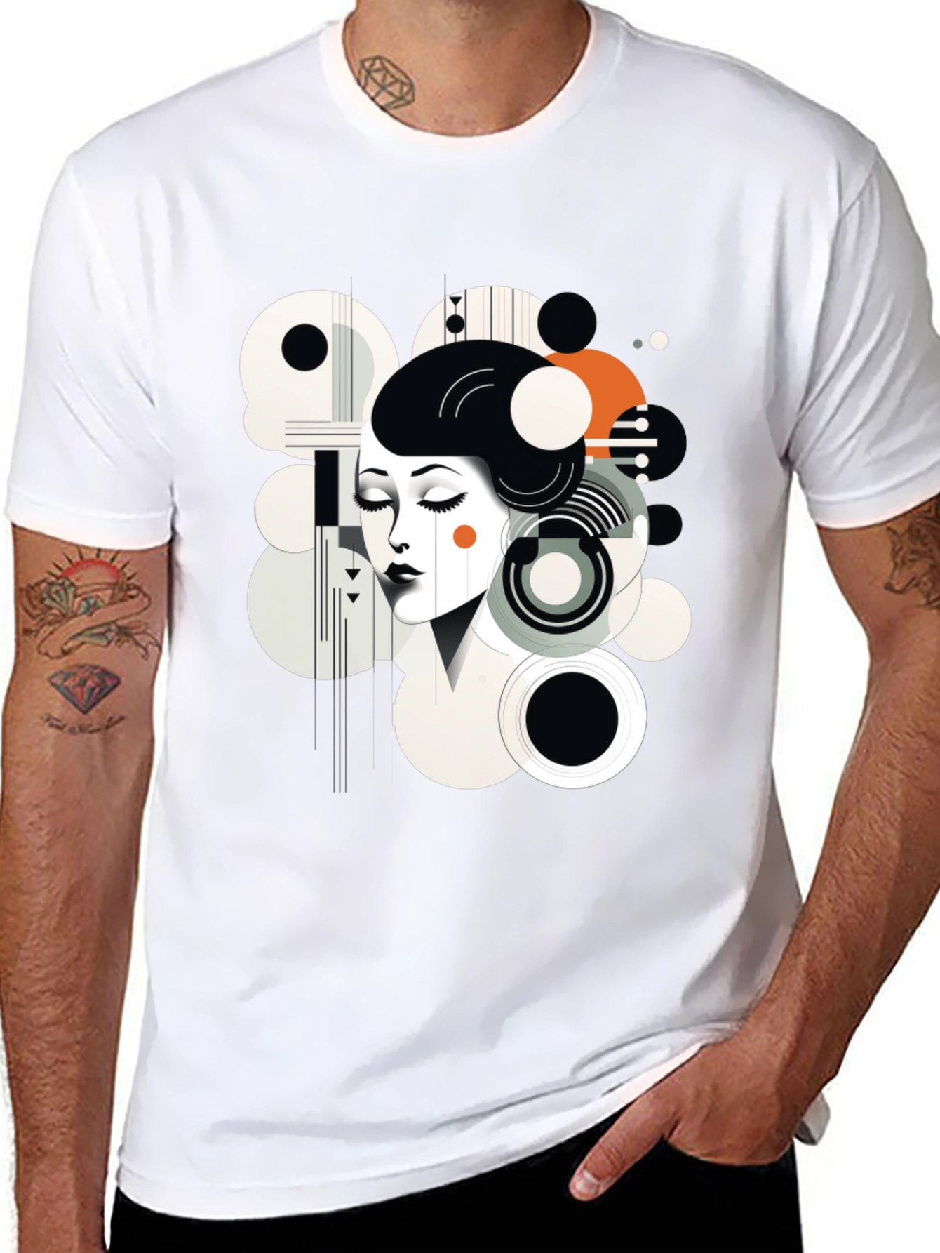 Black Abstract Woman Graphic Black Tee view 8