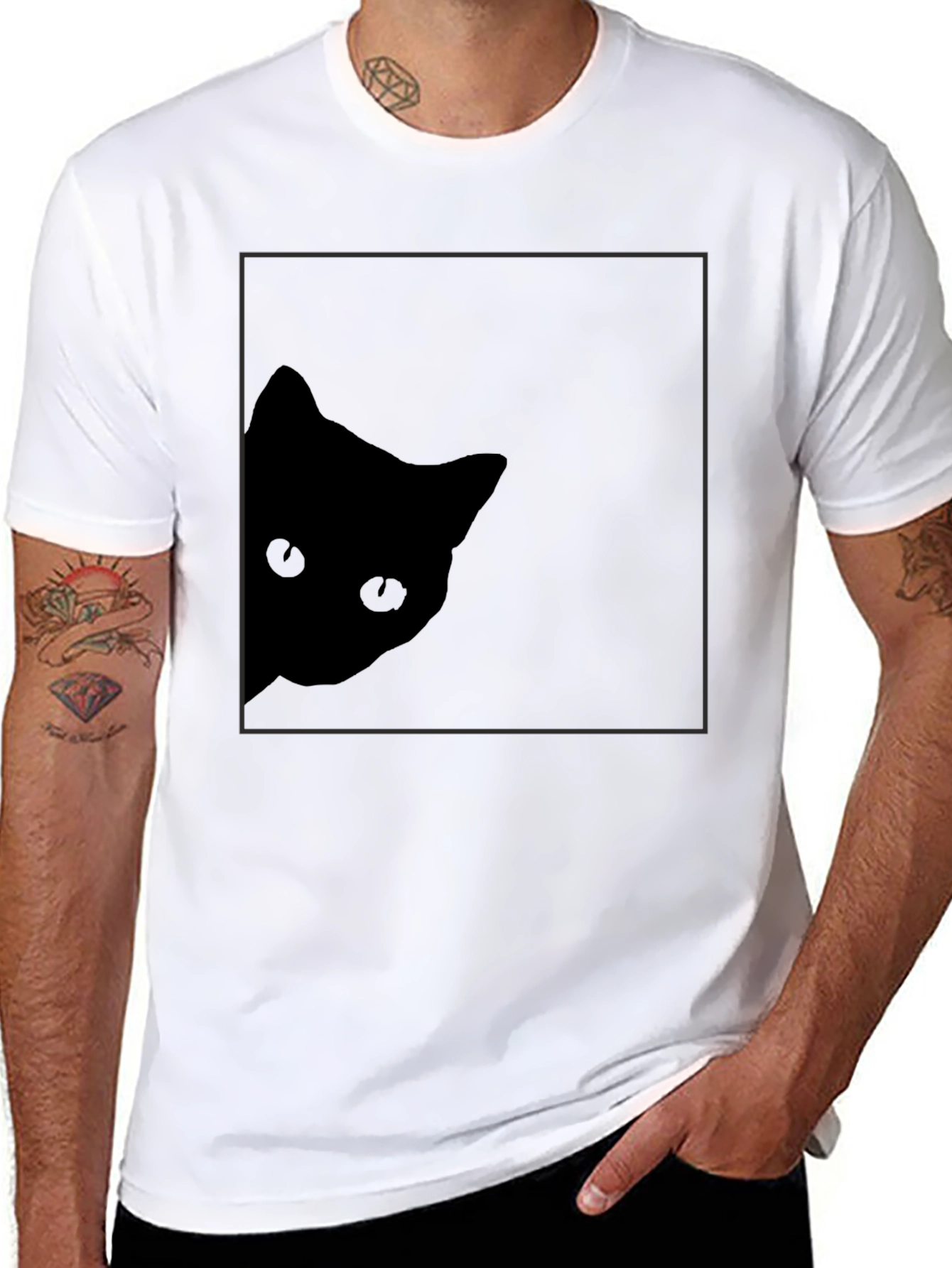 Black Stealthy Cat Black T-Shirt: Peek-a-Boo Style view 8