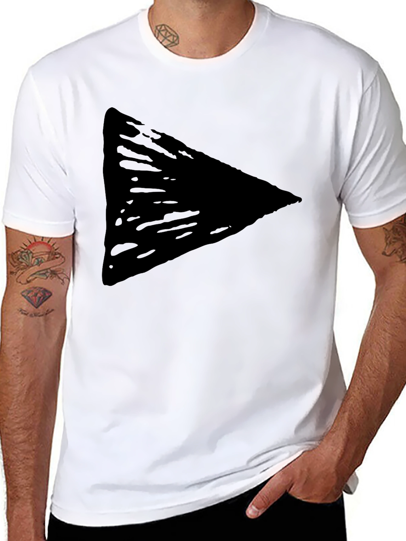 Black Men's Black Triangle Graphic Tee - Casual Style view 8