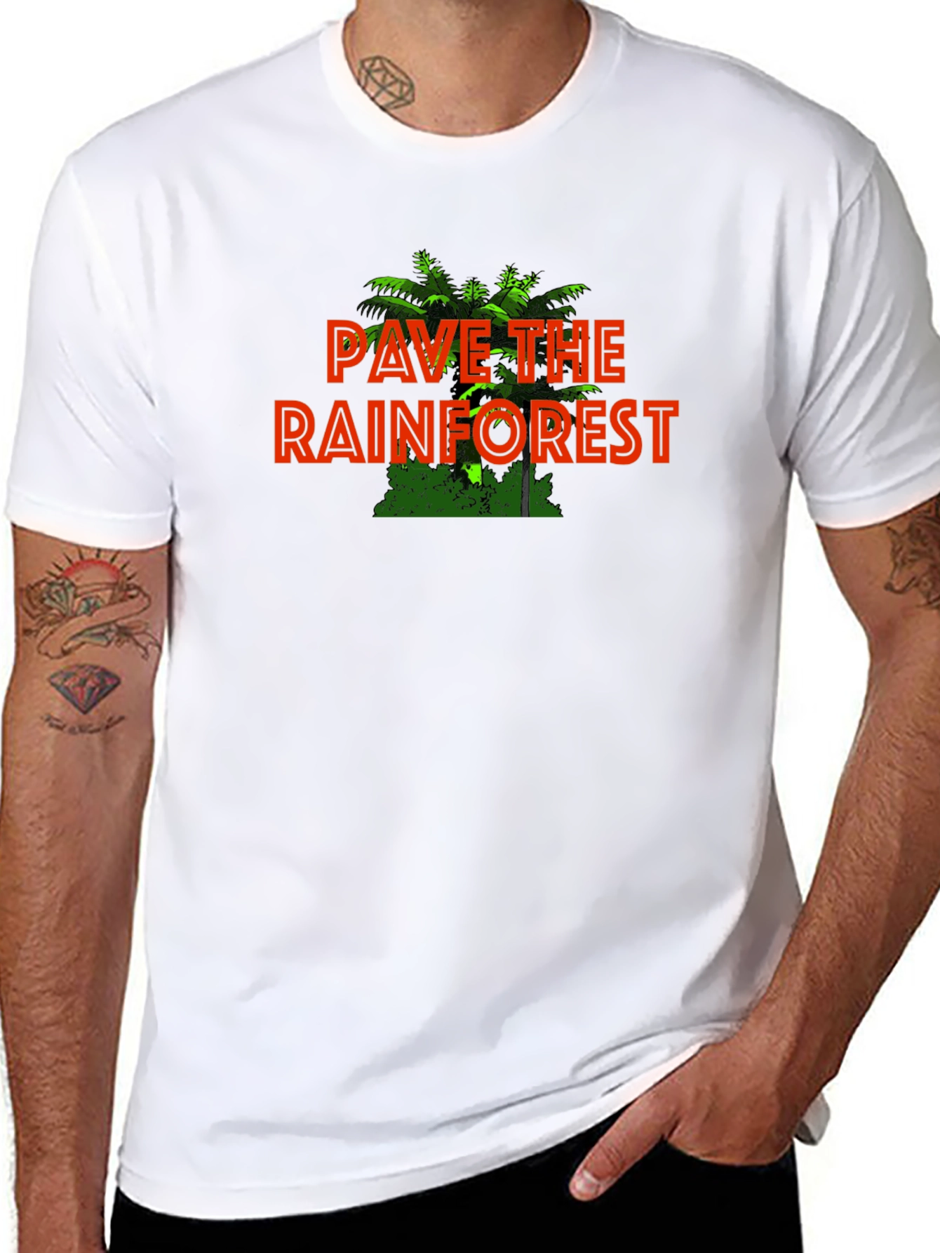 Black Pave the Rainforest Graphic Tee - Eco-Humor Black T-Shirt view 8