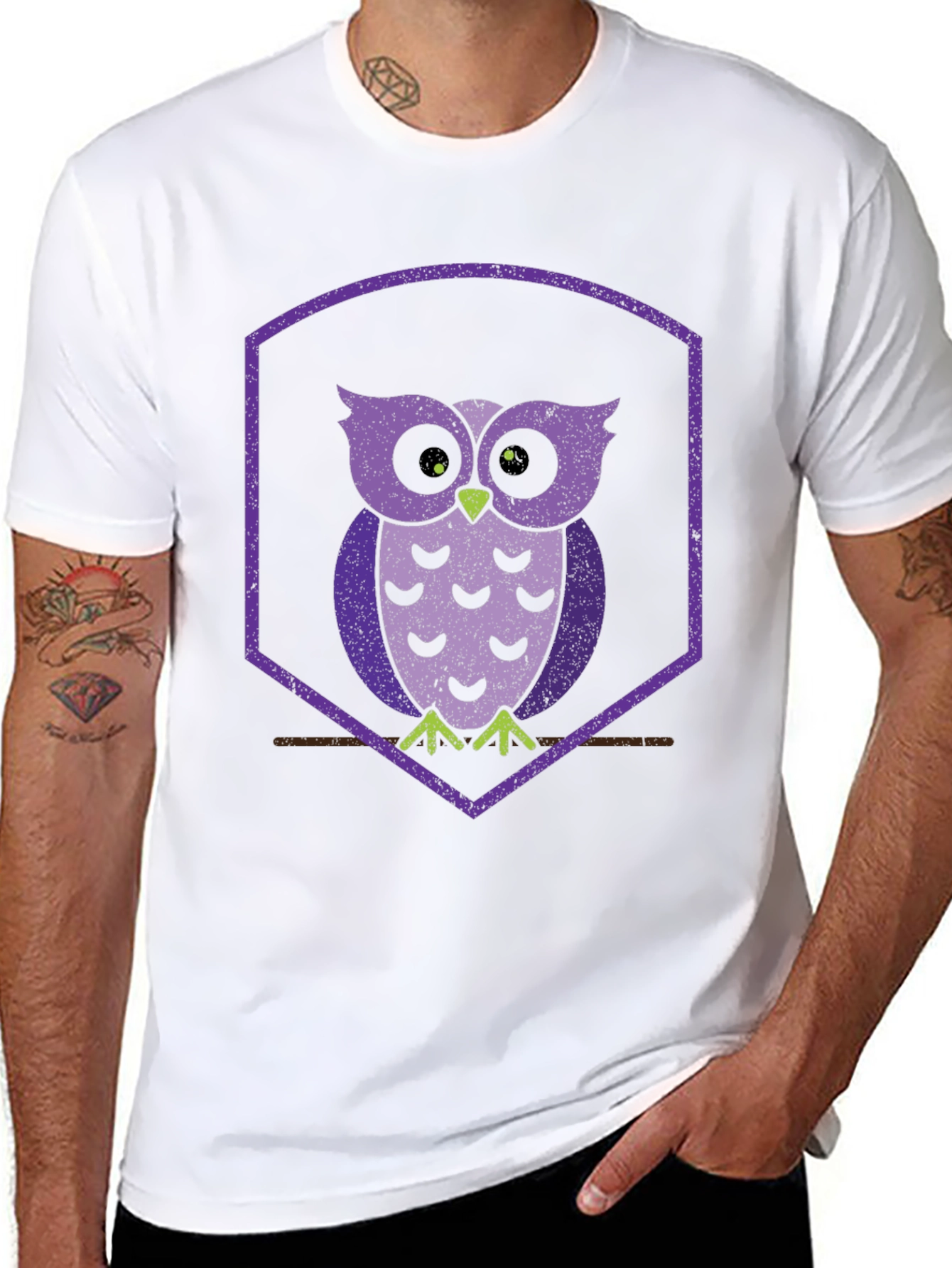 Retro Owl T-Shirt - Purple Hexagon Design - 8