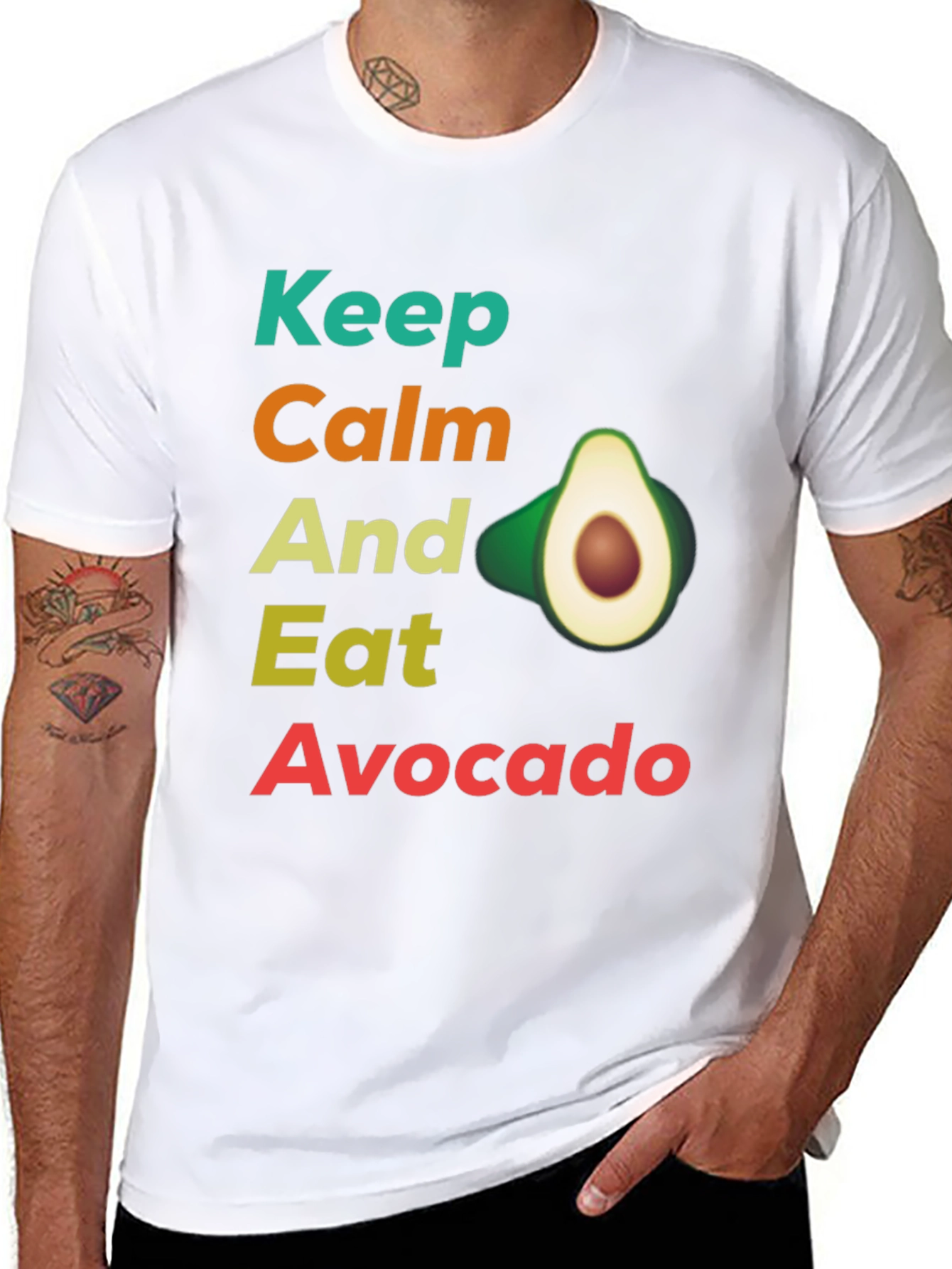 Black Keep Calm and Eat Avocado T-Shirt, Funny Avocado Lover Tee view 8
