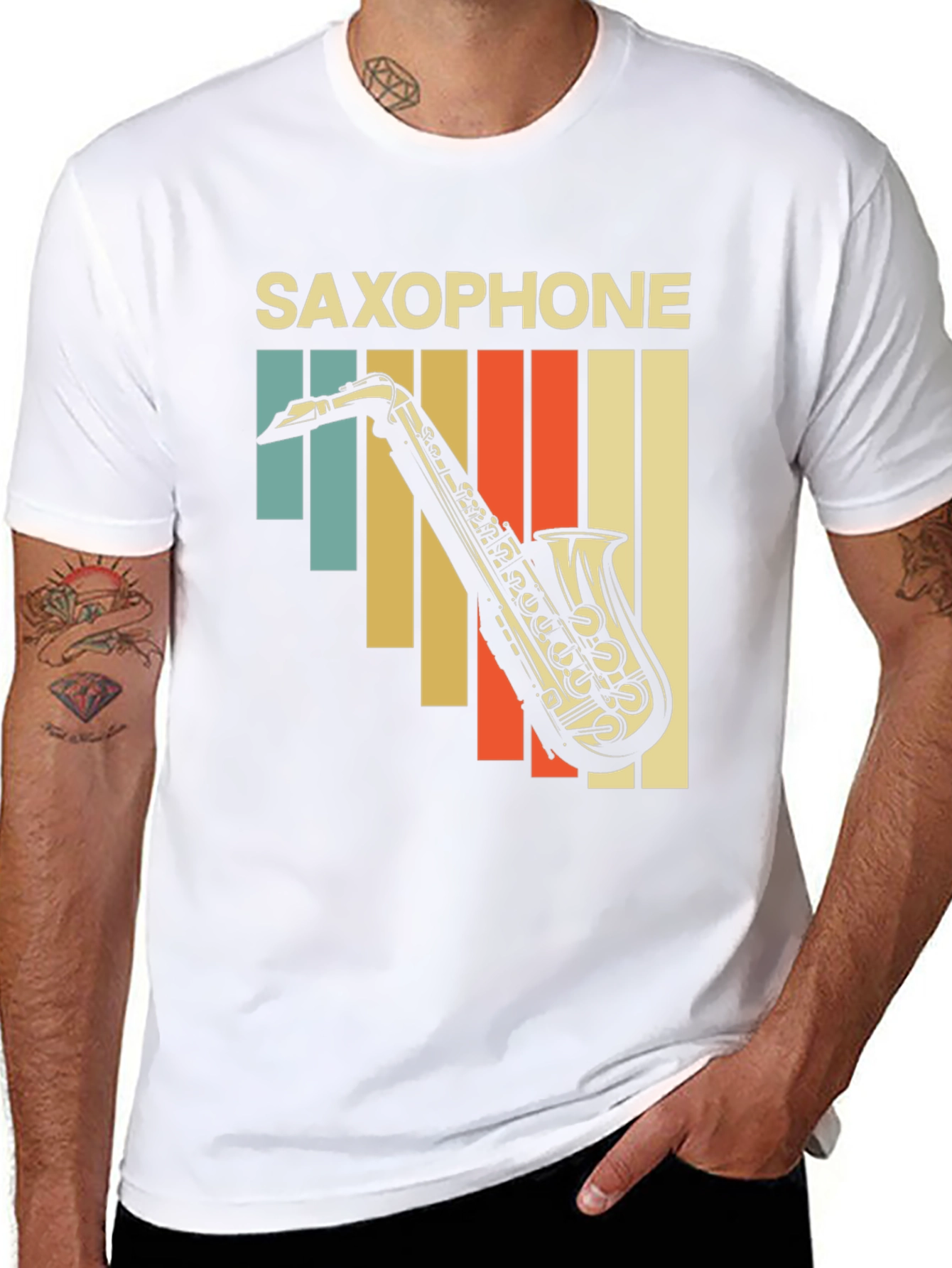 Black Retro Saxophone Graphic T-Shirt - Vintage Style Music Tee view 8
